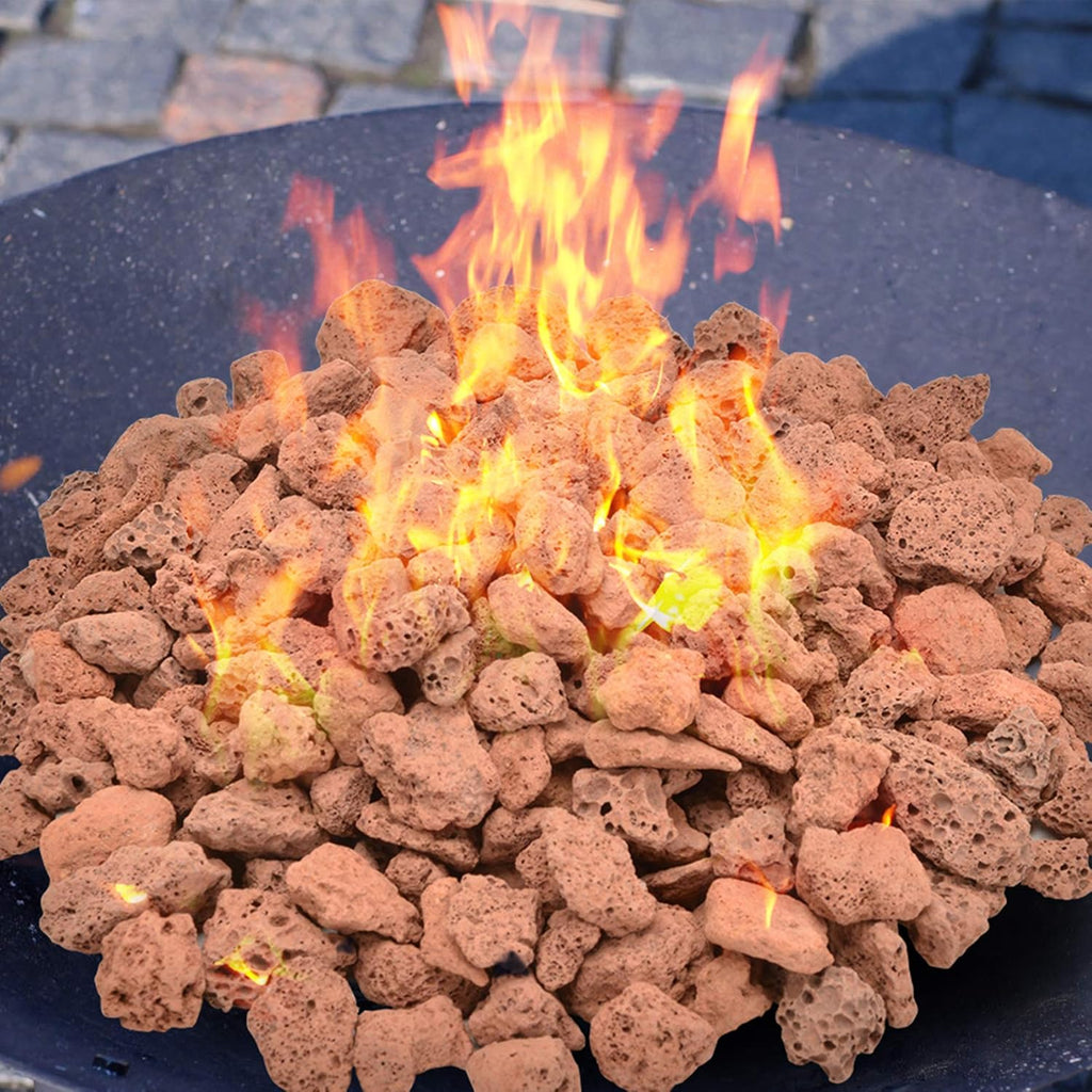 Skyflame 3/8" - 3/4" Red Natural Stones Lava Rock Granules for Gas Fire Pits, Fireplaces, Gas Log Sets, BBQ Grills, Garden Landscaping Decorations,Cultivation of Potted Plants, 10LB