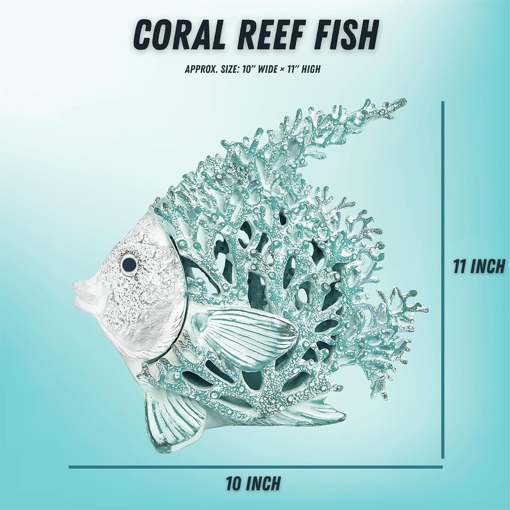 Ocean Decor Coral Reef Angelfish Sculpture Beach Home Decor Coastal Coral Look Tabletop Collection 12 in x 11 in (Seafoam)