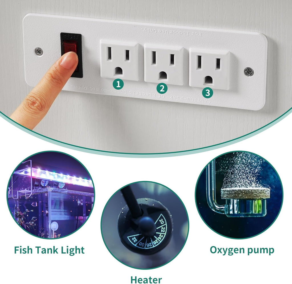 DWVO Heavy Duty Metal Aquarium Stand with Power Outlets, Cabinet for Fish Tank Accessories Storage - Suitable for 55-75 Gallon Fish Tank Stand, Turtle Tank, 860LBS Capacity, White & Walnut