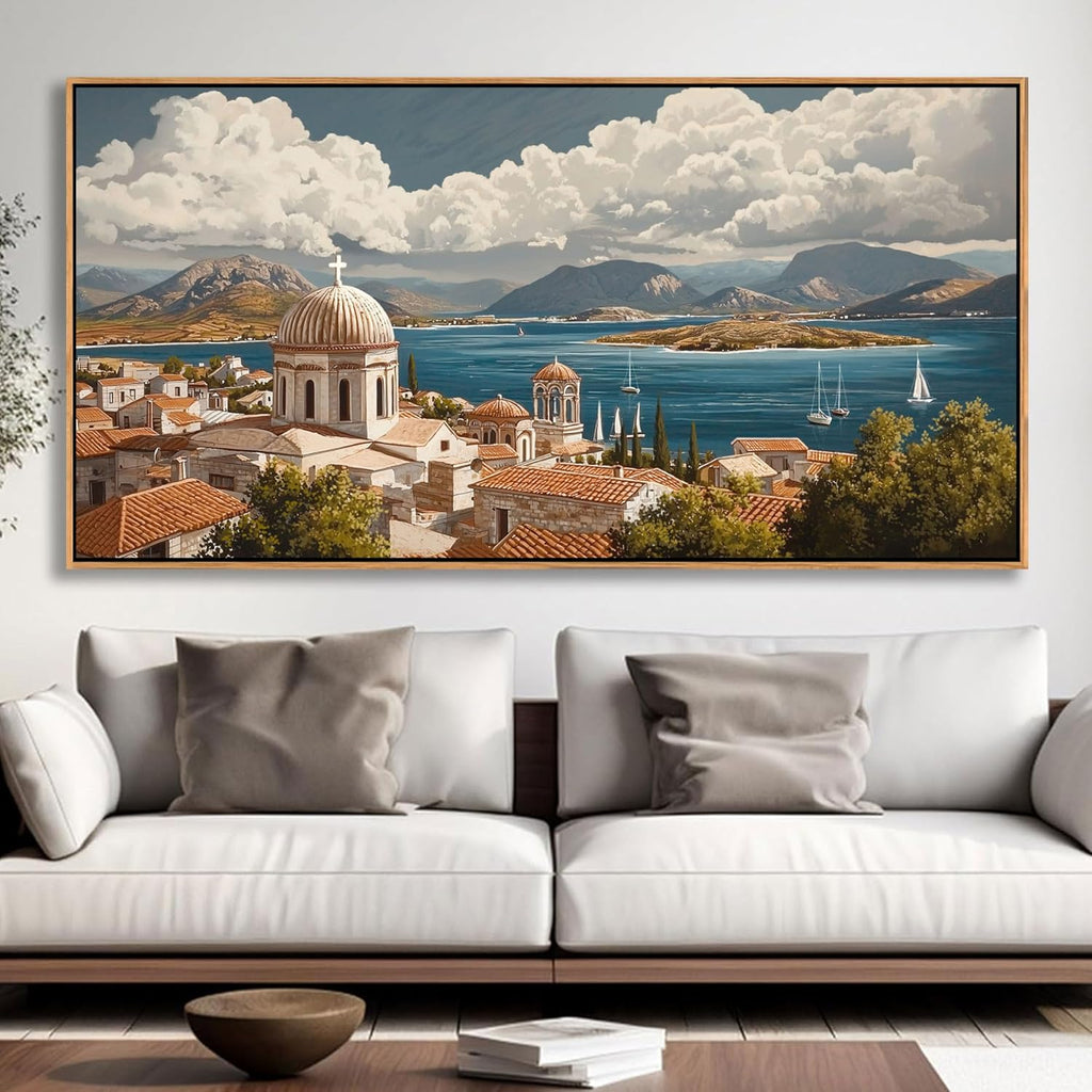 YDYSUNE Large Wall Art Framed Costal Wall Decor Retro Ocean Canvas Decor Sailboat Painting Village Seascape Artwork for Living Room Bedroom Dining Decoration Size 29x58 Inches