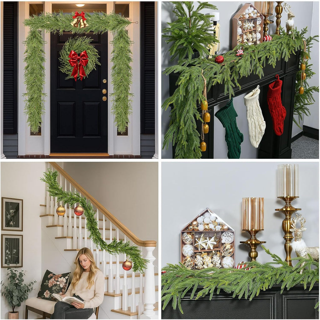 6FT 2Pack Real Touch Christmas Norfolk Pine Garland, Artificial Christmas Garland, Faux Greenery Garland with Lifelike Texture for Fireplace Mantle Table Wall Stair Indoor Outdoor Holiday Xmas Decor