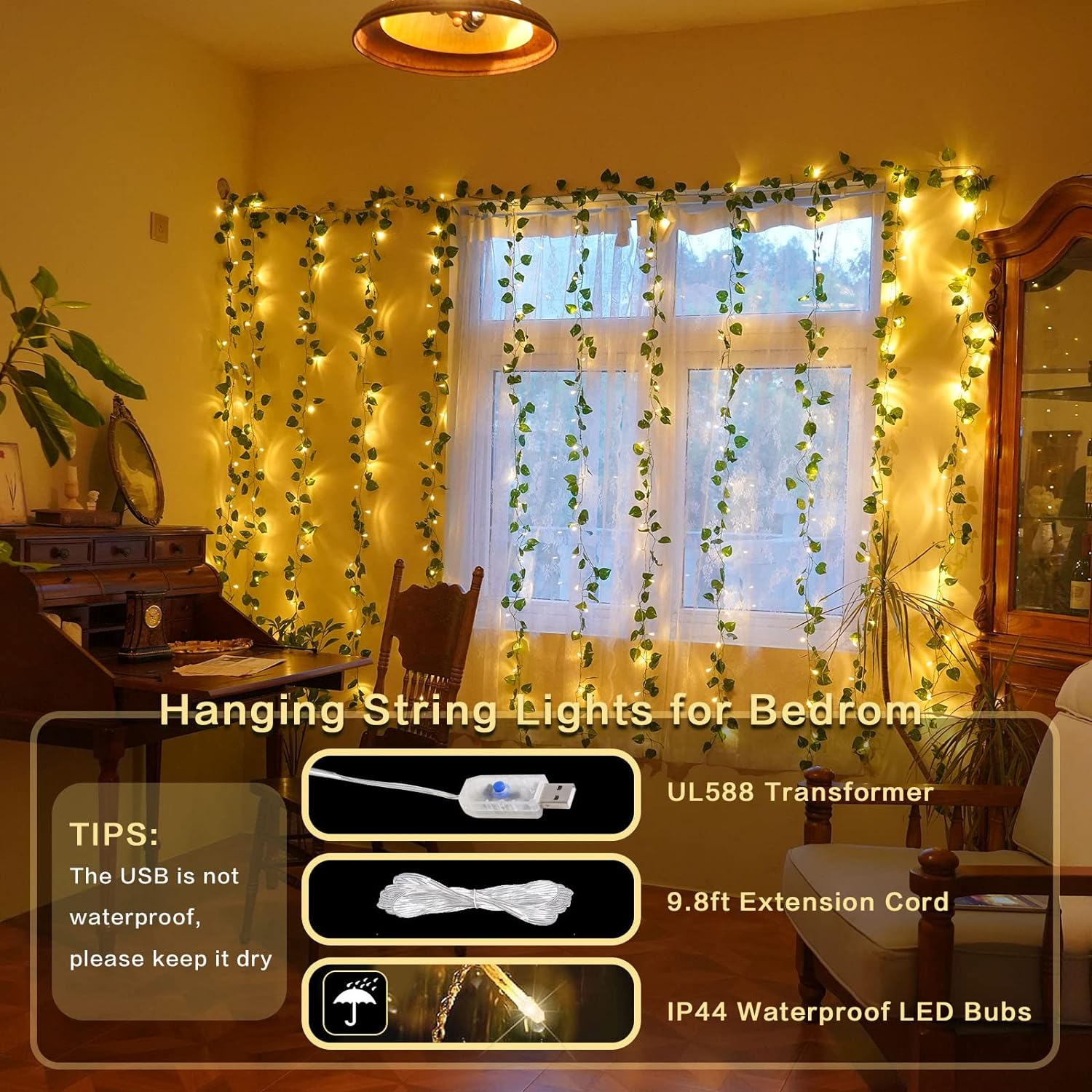 Led Ivy Vine Lights 12 Pack 9.4 FT * 6.2 FT Artificial Ivy with 240 Curtain Lights 8 Modes Room Vines for Bedroom Wall Weddings Party Christmas Garden Festival Decor