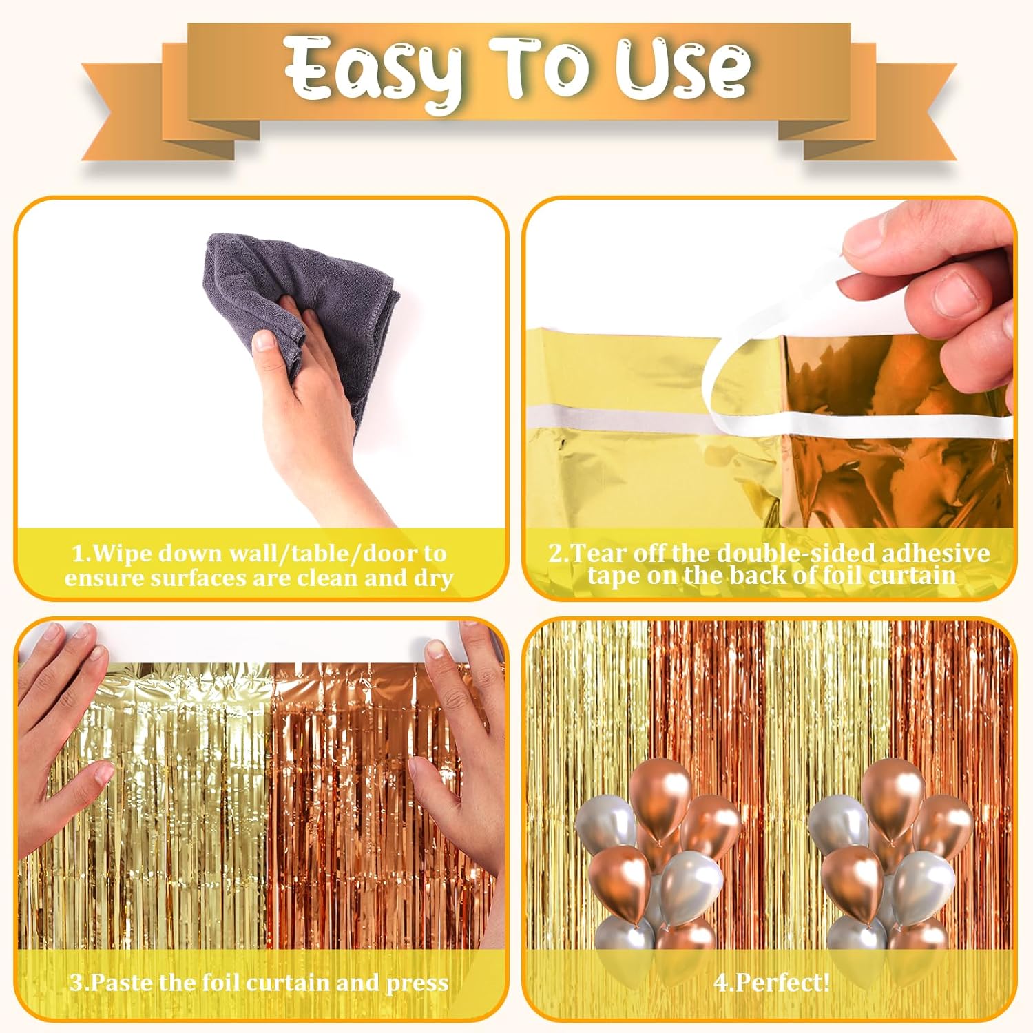 2 Pack Rose and Champion Foil Fringe Backdrop Curtains, Tinsel Streamers Party Decorations, Fringe Backdrop, Door Shimmer for Anniversary or Birthday Party