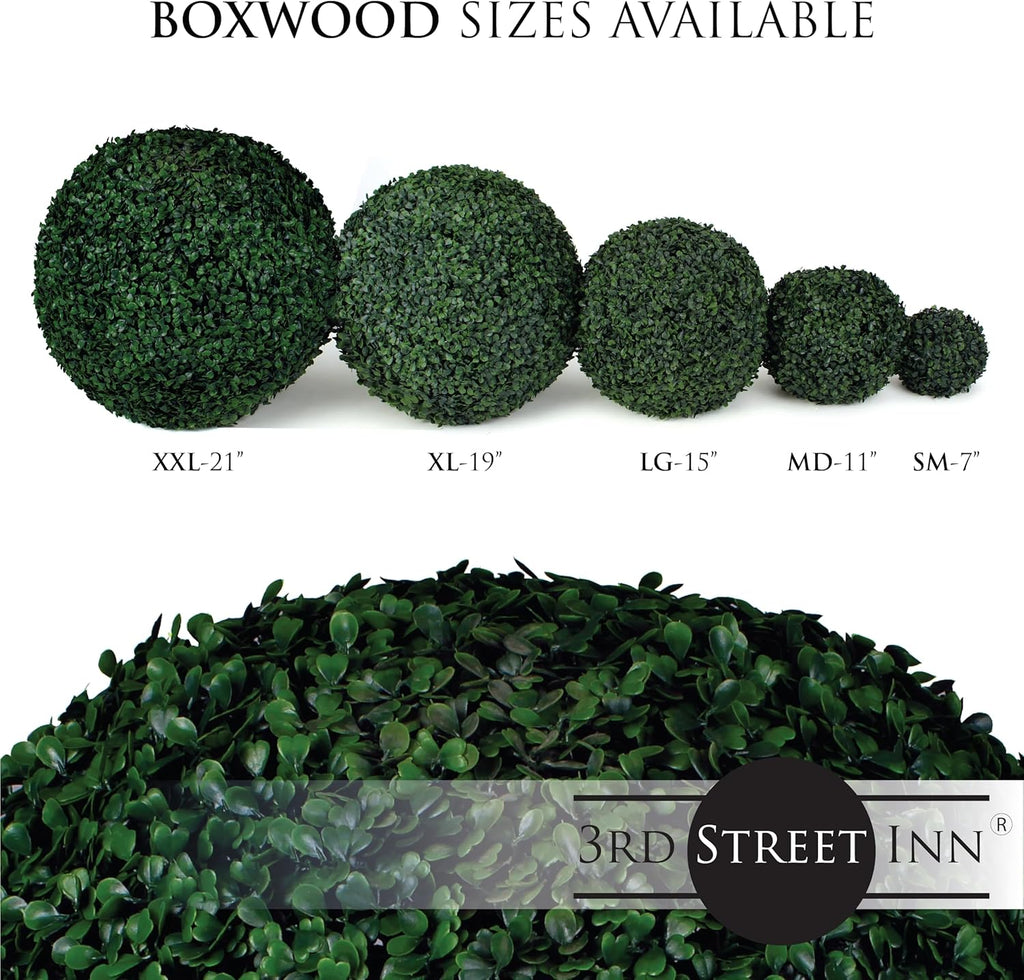 3rd Street Inn Boxwood Topiary Ball - 15" Artificial Topiary Plant - Wedding Decor - Indoor/Outdoor Artificial Plant Ball - Topiary Tree Substitute (2, Boxwood)