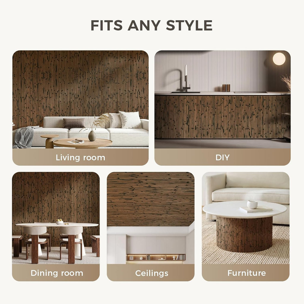 OUZUGIE 1 Pack 96x48 Inch Natural Bamboo Wall Panel – Brown Burned Pole Wrap Paneling for Walls, Ceilings, Cabinets, Furniture – Ideal for Bedroom, Living Room & Office DIY Decor