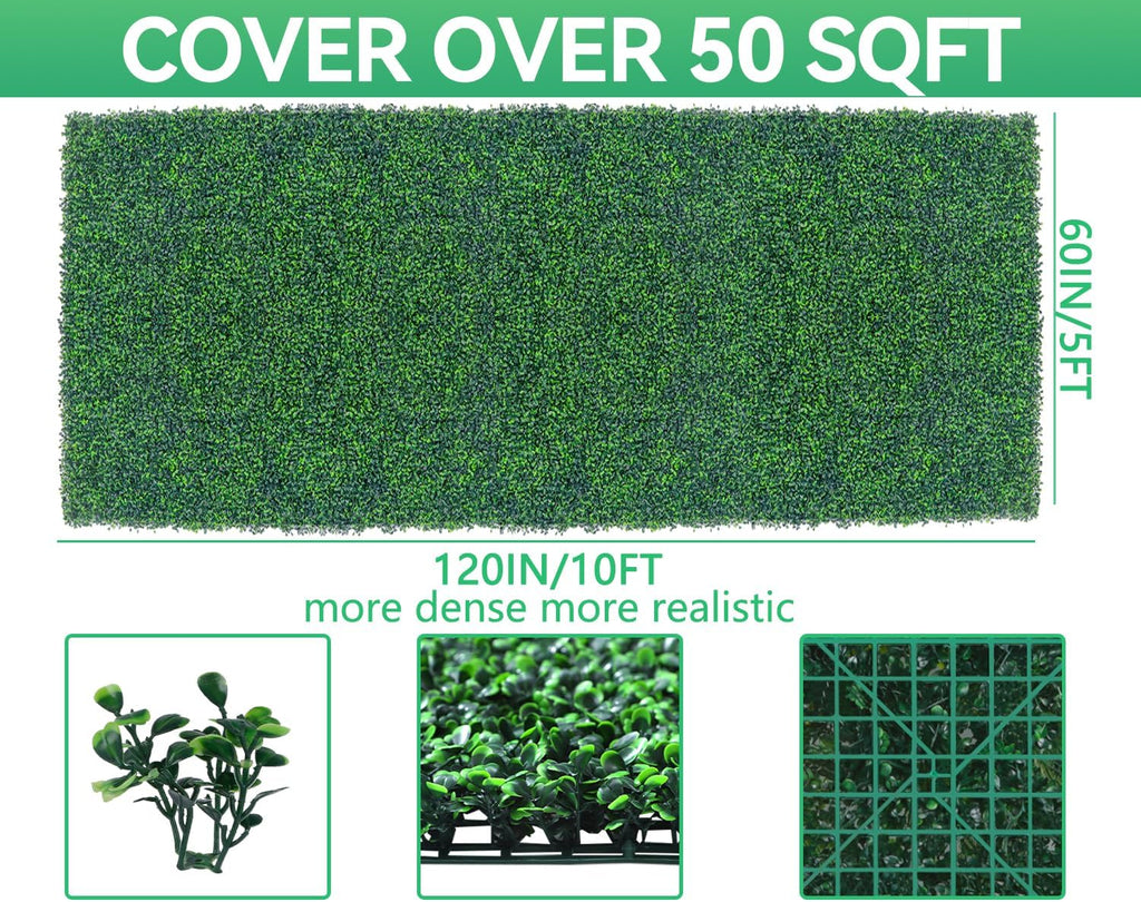 Artificial Boxwood Roll Panels,60"x 120"(50 sq.ft) UV-Anti Faux Ivy Leaves Privacy Fence Screen Grass Wall Roll Panels for Indoor Home Decor and Outdoor Garden Backyard