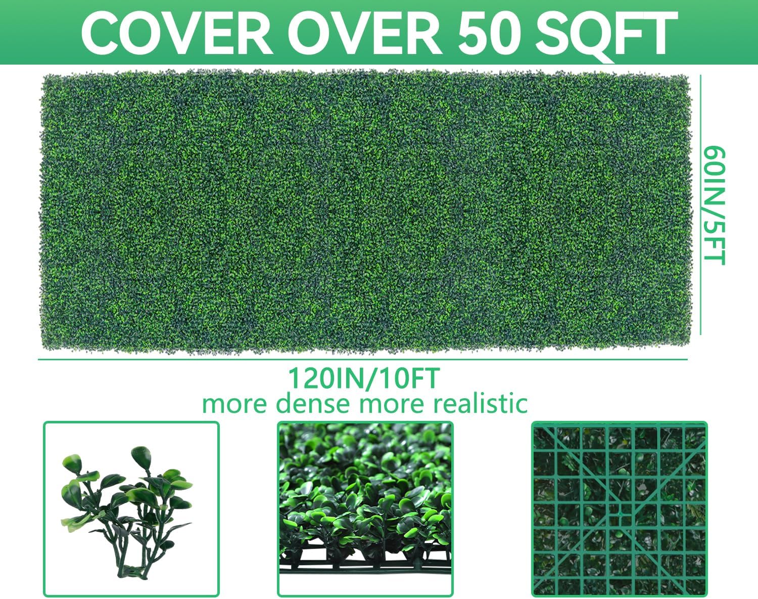 Artificial Boxwood Roll Panels,60"x 120"(50 sq.ft) UV-Anti Faux Ivy Leaves Privacy Fence Screen Grass Wall Roll Panels for Indoor Home Decor and Outdoor Garden Backyard