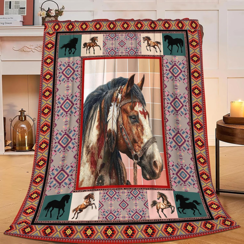 Horse Throw Blanket Horse Stuff Gifts for Kids Girls Boys Adults Women Men Soft Cozy Warm Plush Fluffy Fuzzy Fleece Blanket Decor 50''X60''