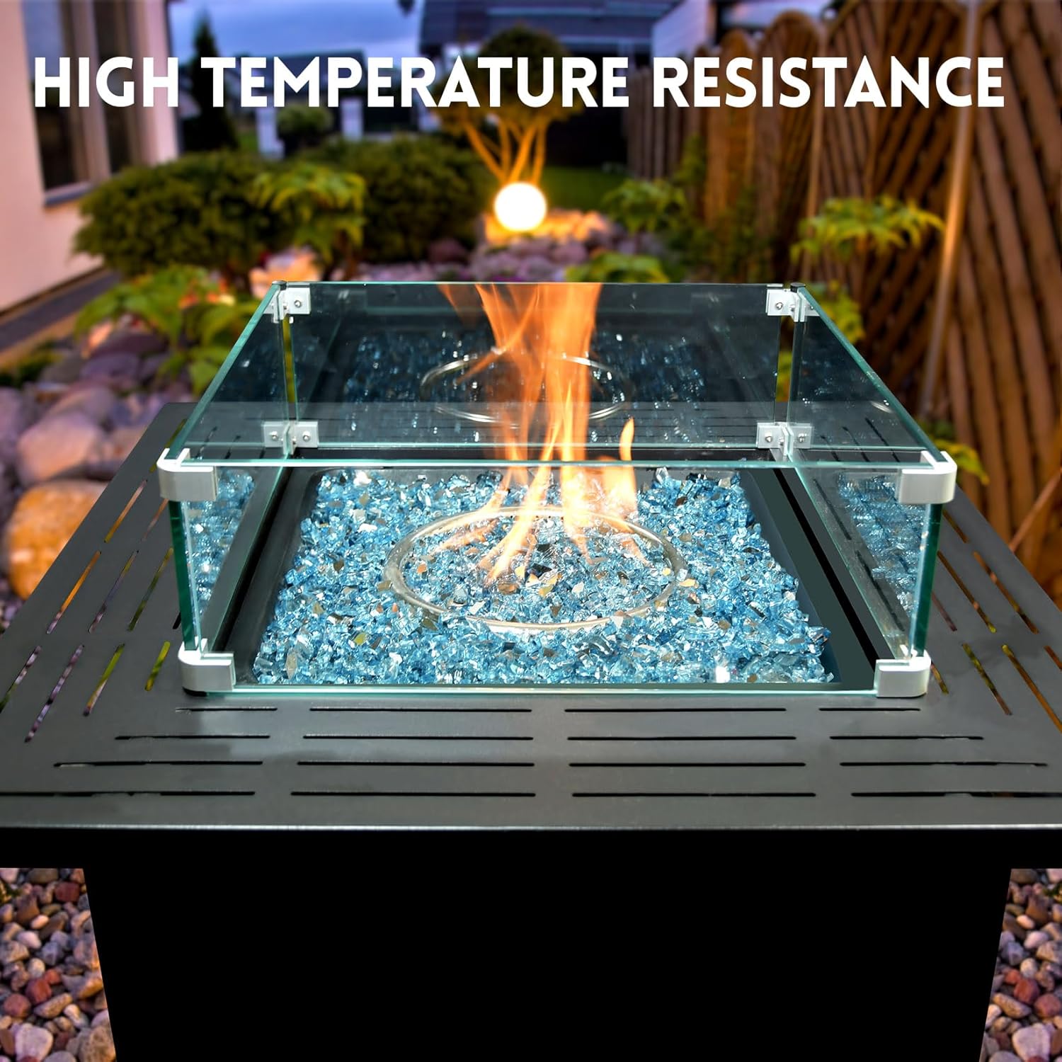 GasSaf 1/4 Inch Fire Glass Reflective Tempered Fireglass Cut Crushed FireGlass for Fire Pit, Fireplace, Replaces Existing Gas Logs & Lava Rocks (20 Pound)(Caribbean Blue)