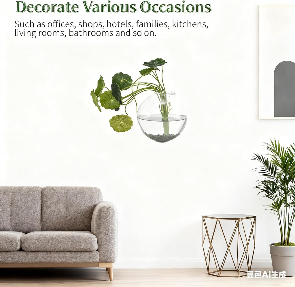 4 pcs Glass Wall Hanging Planter, Oval Terrarium Vase, Propagation Station for Hydroponics, Indoor Plants, Home Office Decor (Large)