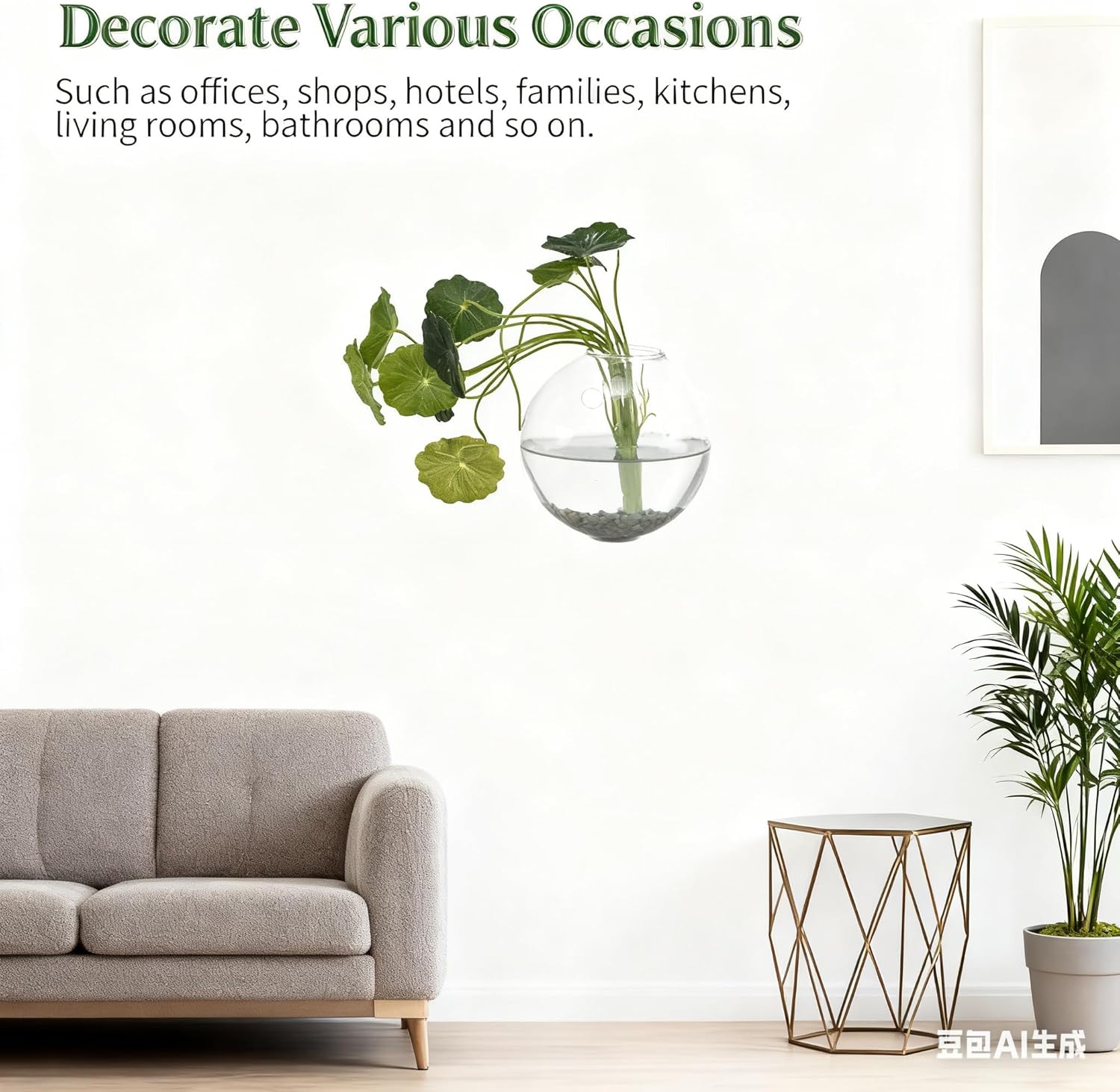 4 pcs Glass Wall Hanging Planter, Oval Terrarium Vase, Propagation Station for Hydroponics, Indoor Plants, Home Office Decor (Large)