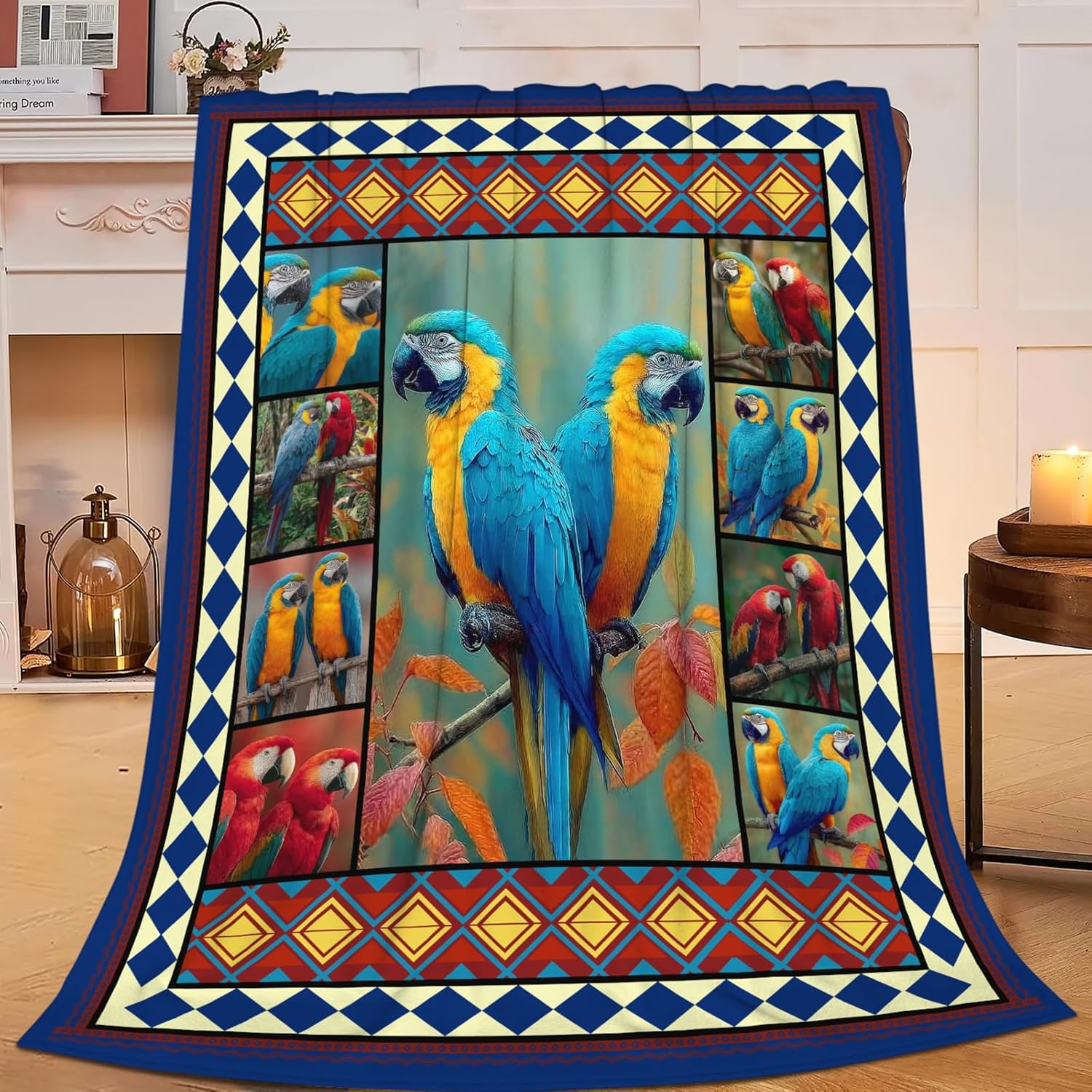 Parrot Bird Throw Blanket Macaw Stuff Gifts for Kids Girls Boys Adults Women Men Soft Cozy Warm Plush Fluffy Fuzzy Fleece Blanket Decor 50''X60''