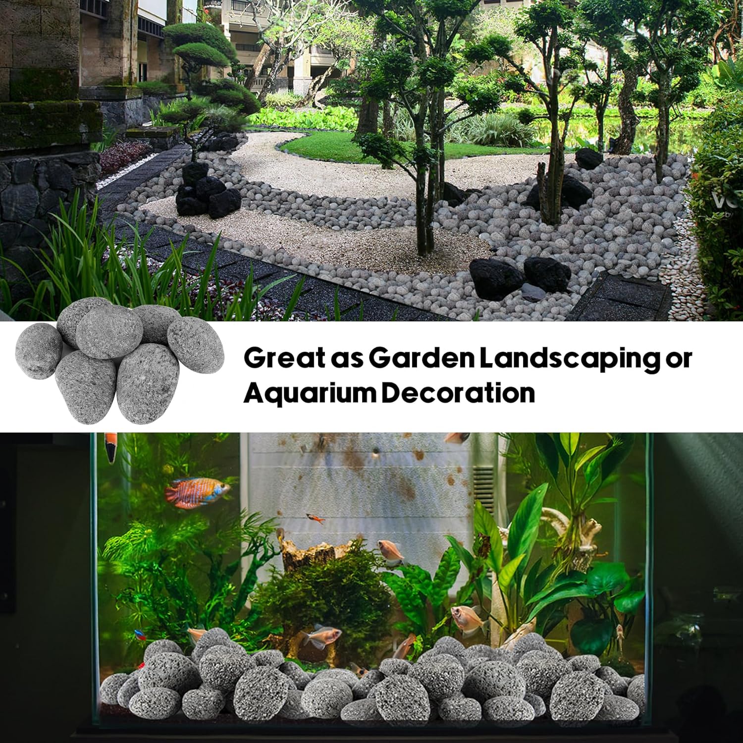Skyflame 3-5 Inch Round Lava Rock Pebbles, 15 Pounds Black Natural Tumbled Stones for Indoor Outdoor Gas Fire Pit|Fireplaces|Garden Landscaping Decoration| Cultivation of Potted Plants