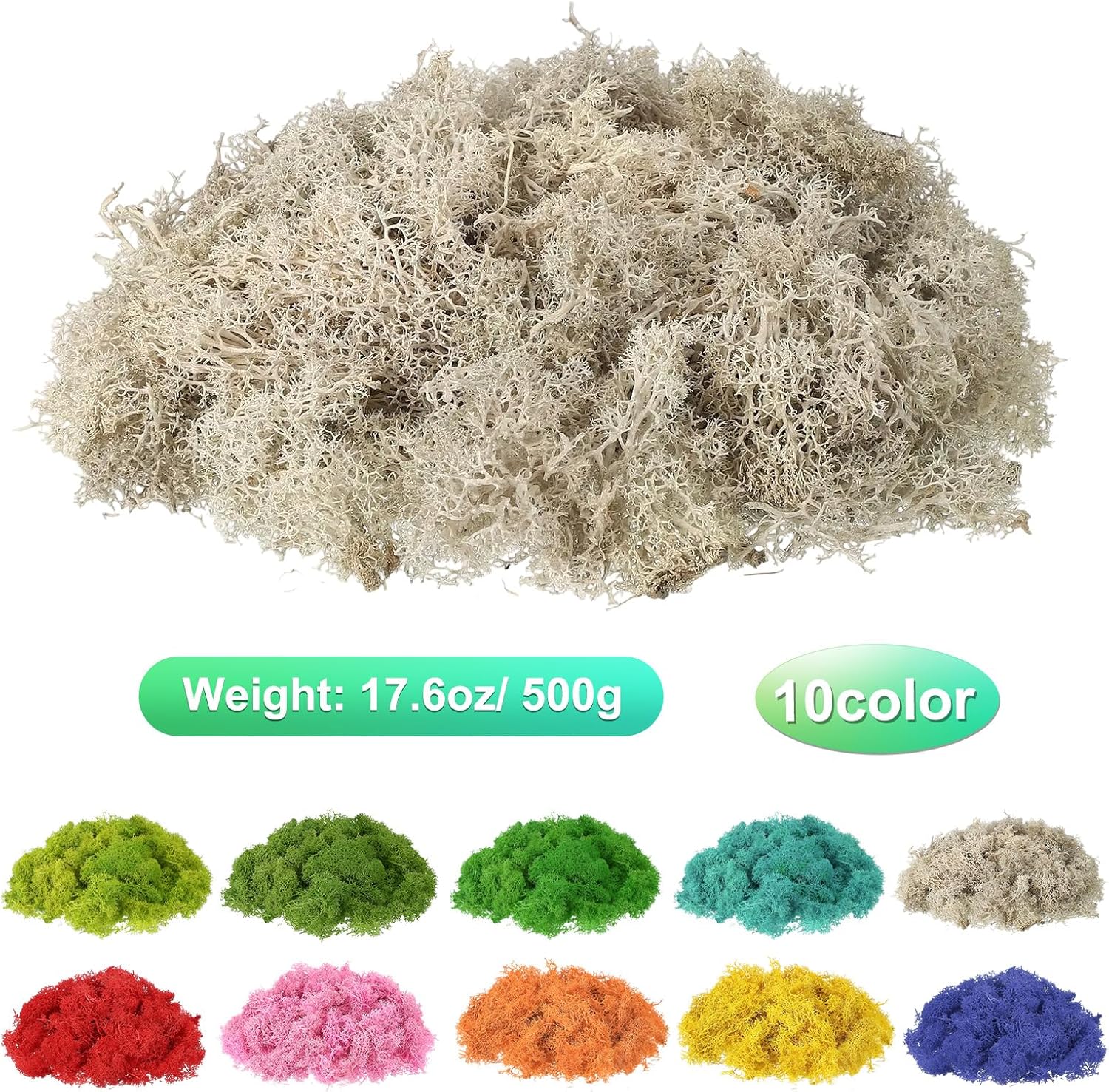 uxcell Preserved Reindeer Moss, 17.6oz Fake Moss for Crafts Artificial Dried Moss for Decoration Terrariums Potted Plants, Cream