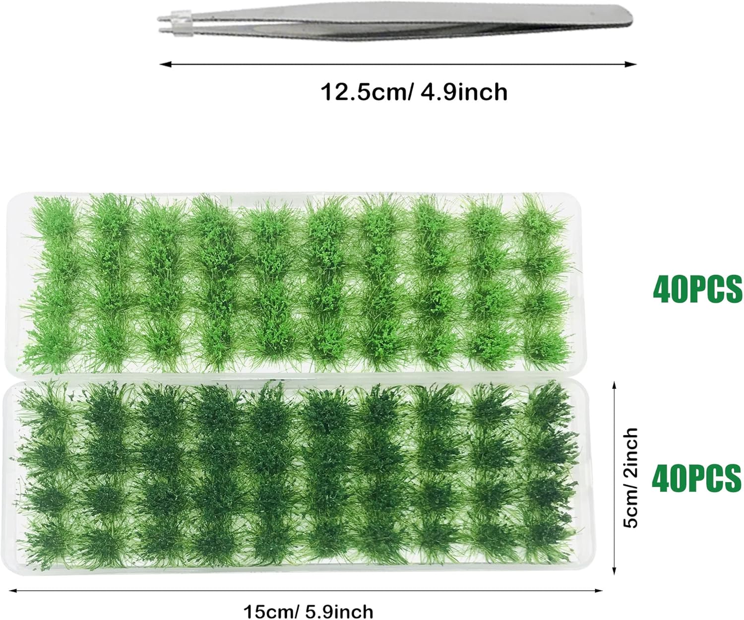 Cayway 3 PCS Static Grass Tuft Model Grass Tufts Terrain Model Kit Resin Static Scenery Model Miniature Shrubs Bushes and Tweezers for Train Landscape Railway Artificial Grass Modeling
