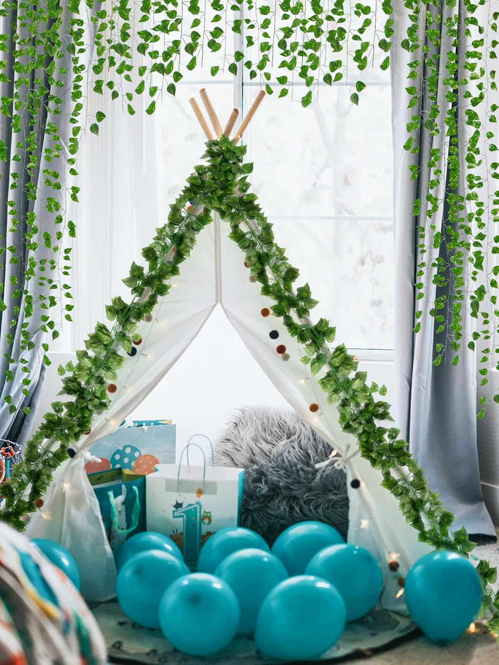 Kalolary 348FT Artificial Ivy Garland 48 Pack Scindapsus Leaf Fake Vines Plants Garland Hanging Aesthetic Plants Greenery Green Leaves for Wedding Bedroom Garden Party Office Wall Outdoor Decoration