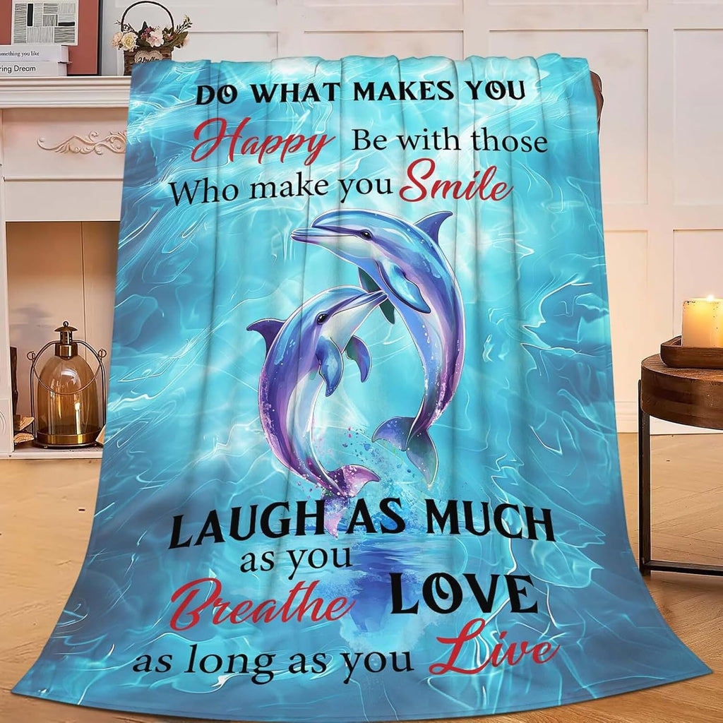 Dolphin Throw Blanket Dolphin Stuff Gifts for Kids Girls Boys Adults Women Man Soft Cozy Warm Plush Fluffy Fuzzy Fleece Blanket Decor 60''X80''
