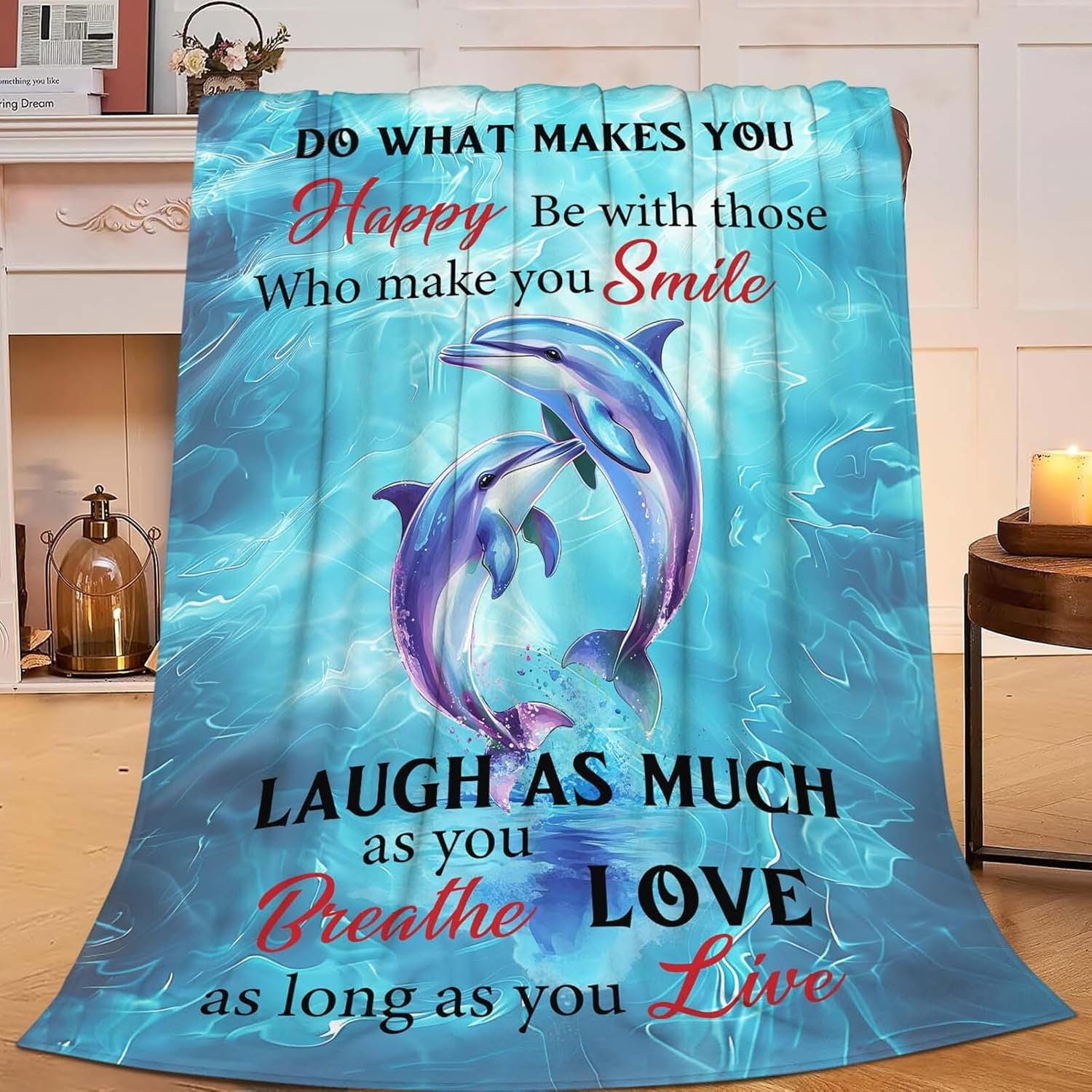 Dolphin Throw Blanket Dolphin Stuff Gifts for Kids Girls Boys Adults Women Man Soft Cozy Warm Plush Fluffy Fuzzy Fleece Blanket Decor 60''X80''