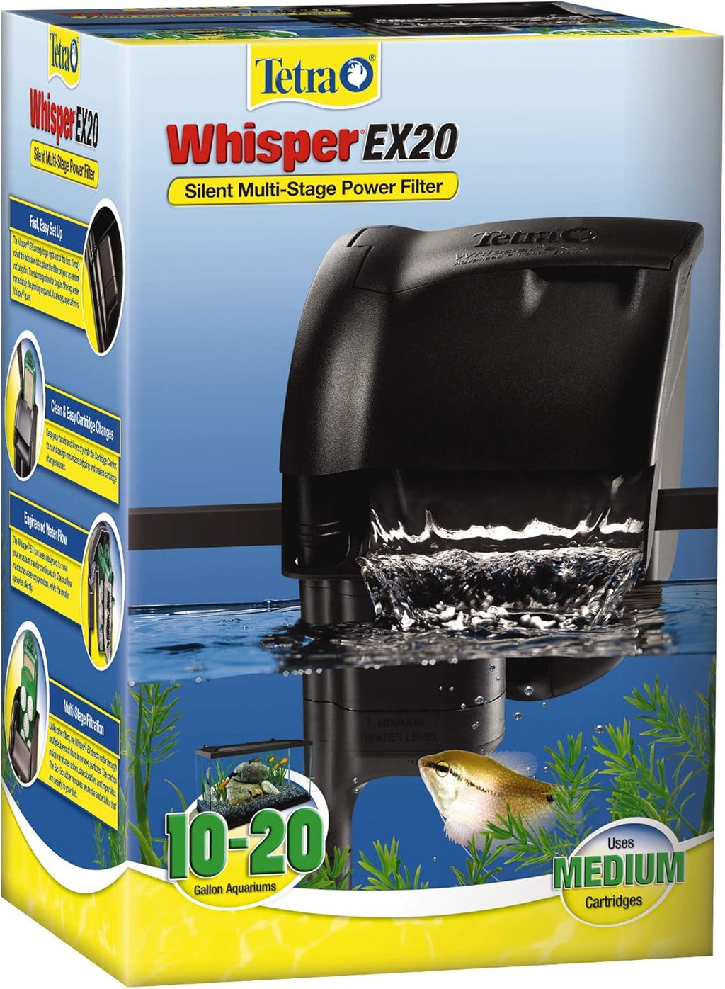 Tetra Whisper EX Silent Multi-Stage Power Filter for Aquariums, 10-20 Gallons