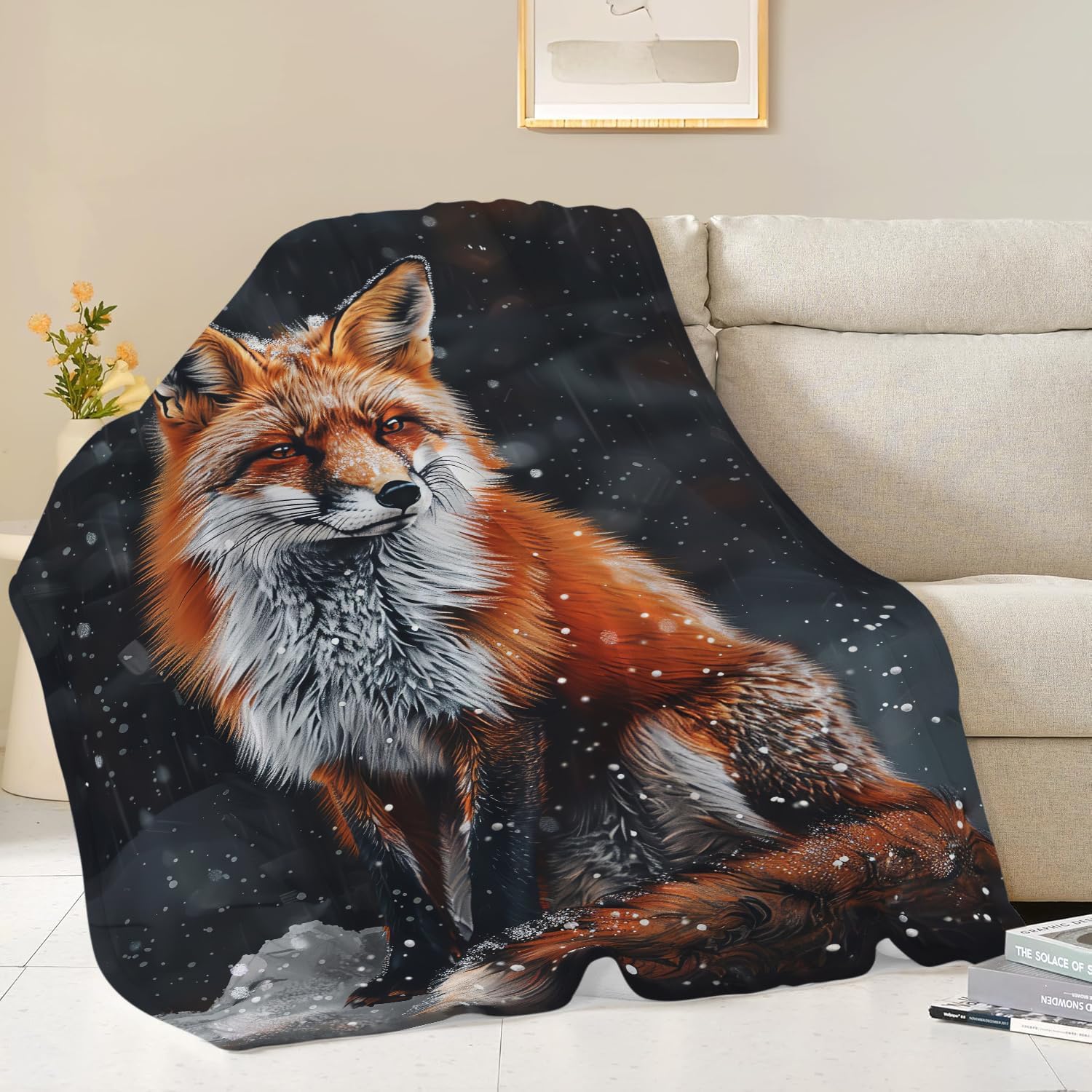 Red Fox Blanket Cute Orange Fox Throw Blanket Gifts for Girls Boys Kids Women Men Adults Super Soft Cozy Plush Fluffy Fuzzy Fleece Blanket Home Decor 60''X80''