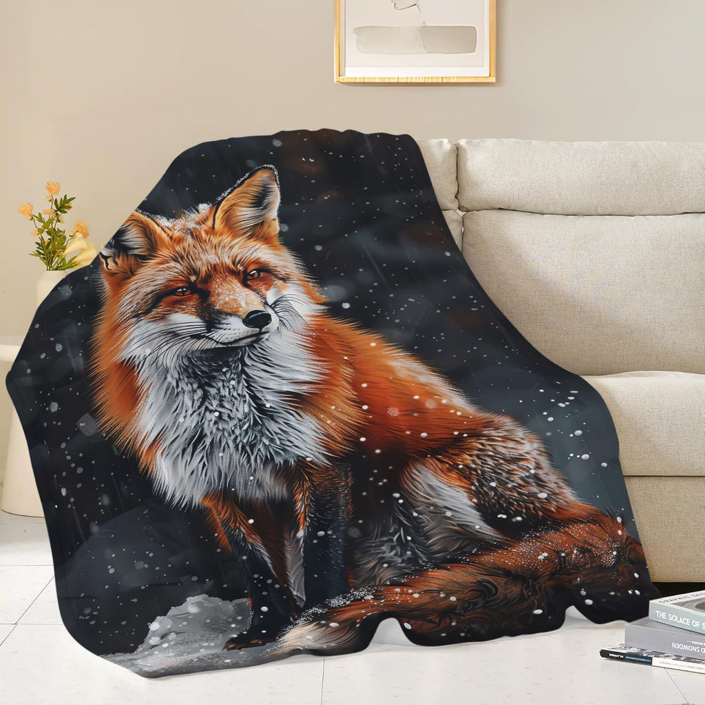 Red Fox Blanket Cute Orange Fox Throw Blanket Gifts for Girls Boys Kids Women Men Adults Super Soft Cozy Plush Fluffy Fuzzy Fleece Blanket Home Decor 50''X60''