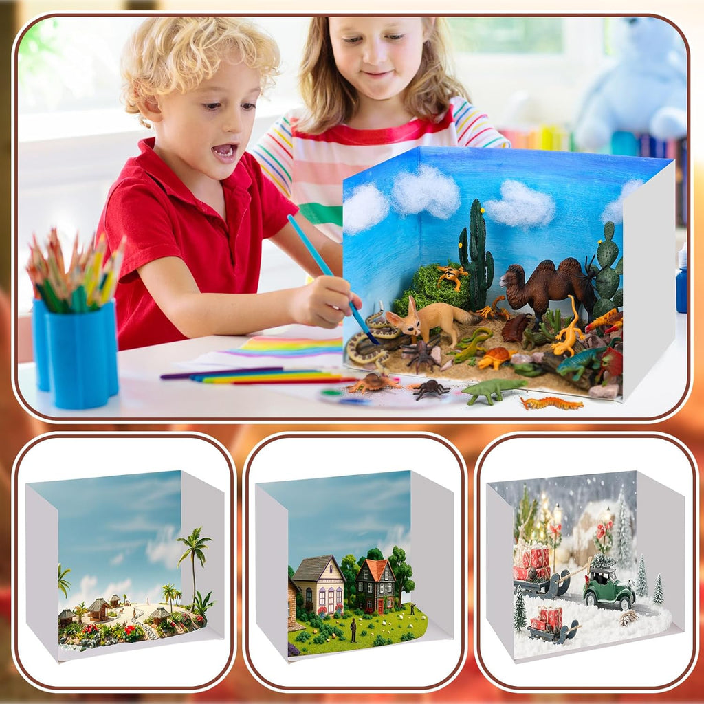 Soulchen 36 Pcs Desert Cardboard Diorama Box Kit 3D Desert Diorama Play Set Model Cactus Kit with Reptiles Camel Fennec Fox Lizard Snake Spiders for Birthday Gifts
