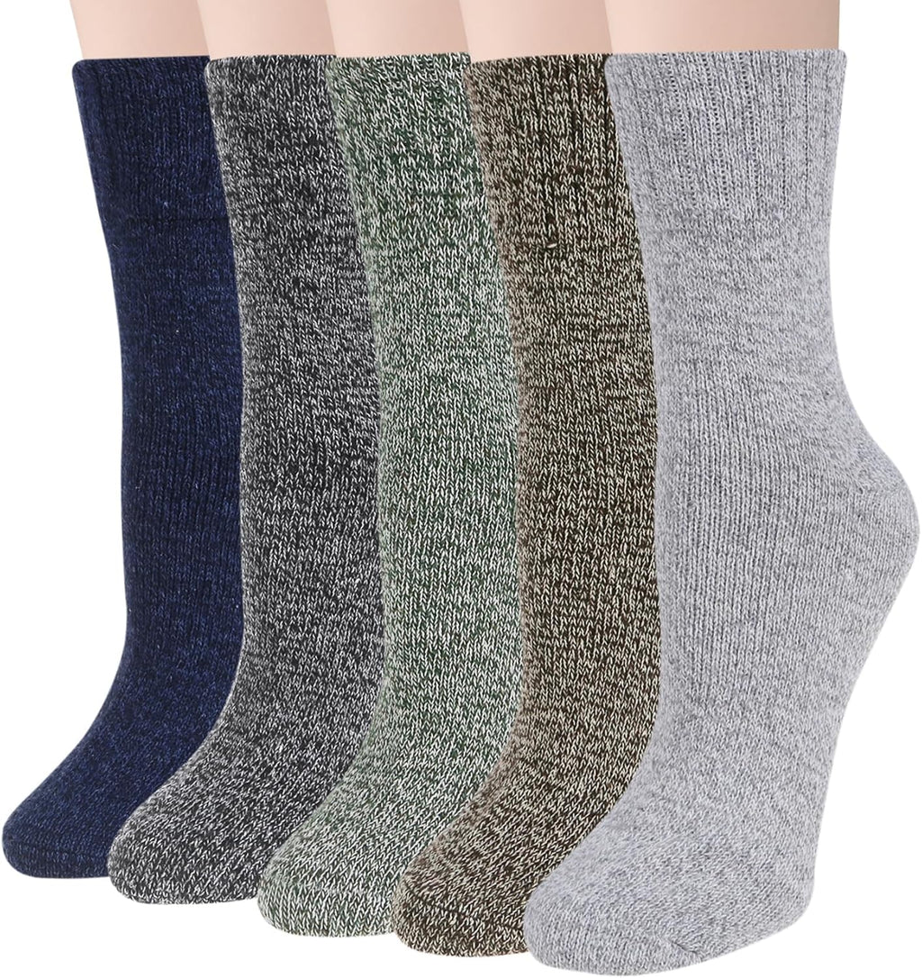 Justay 5 Pairs Wool Socks for Women - Winter Thick Boot Cozy Crew Vintage Soft Calf Knit Warm Socks Gifts