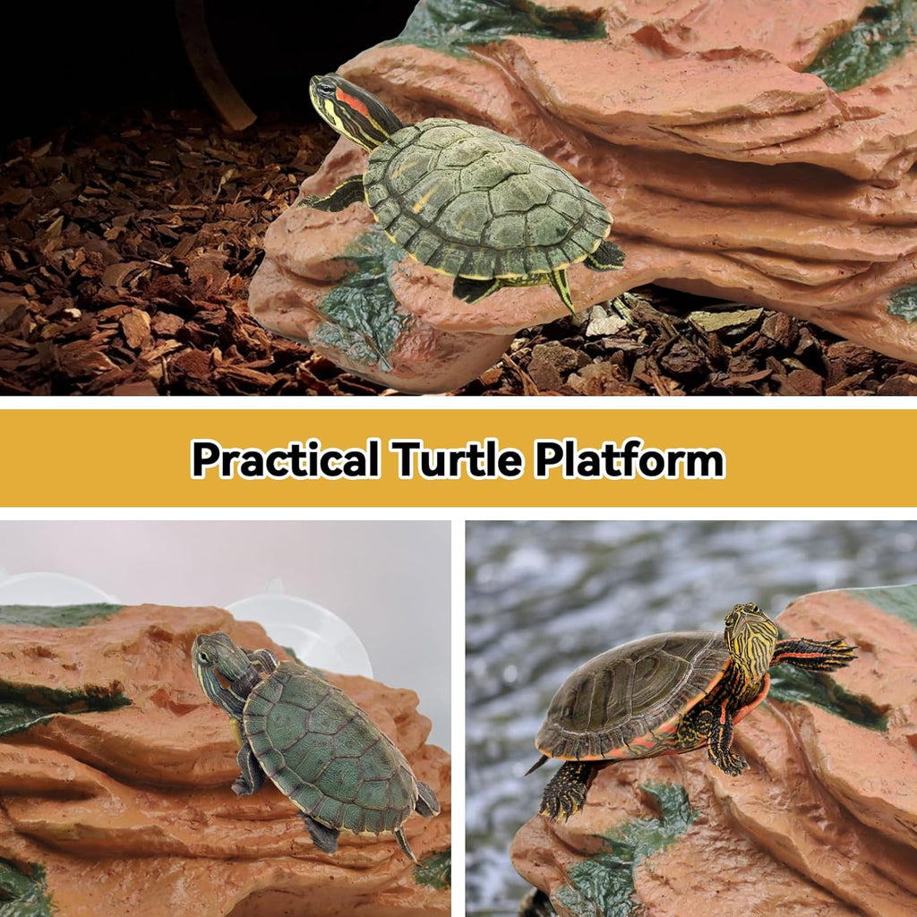 PINVNBY Turtle Basking Platform with 2 Pcs Suction Cups,Resin Turtle Dock Floating Ramp Resting Area Habitat Aquarium Ornament Tortoise Climbing Accessories for Tortoises Frogs(L)
