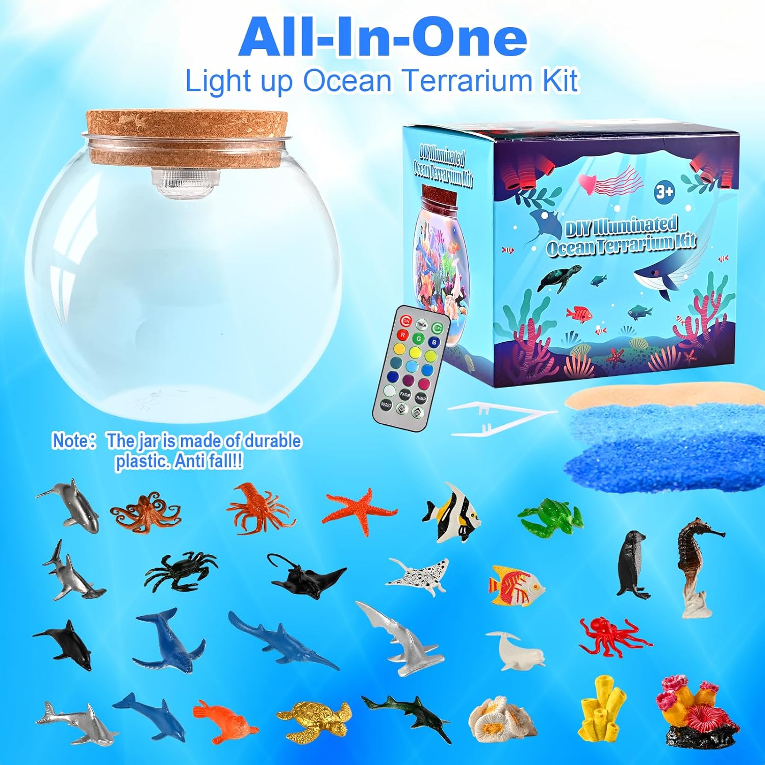 Light Up Ocean Terrarium Kit for Kids, 13 Colors LED sea Animal Toys Crafts for Kids Ages 4-8, Night Light Decor Christmas Birthday Gifts Toys for Kid Girls Boys Ages 4 5 6 8-12