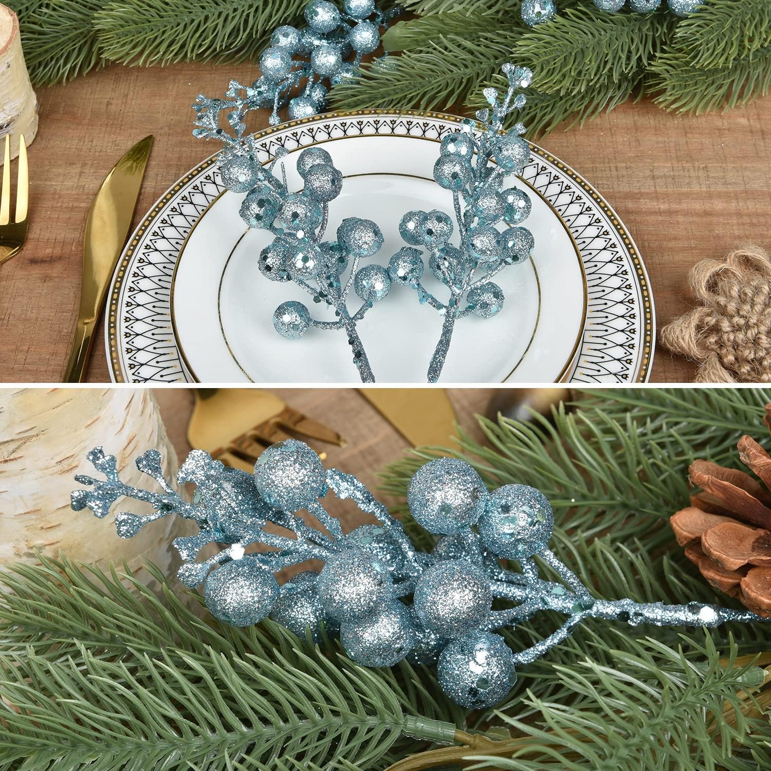 Red Berries, 14 Pack Artificial Berry Stems for Christmas Tree Decorations, Crafts, Holiday and Home Decor, 7.9 Inches (Light Blue)