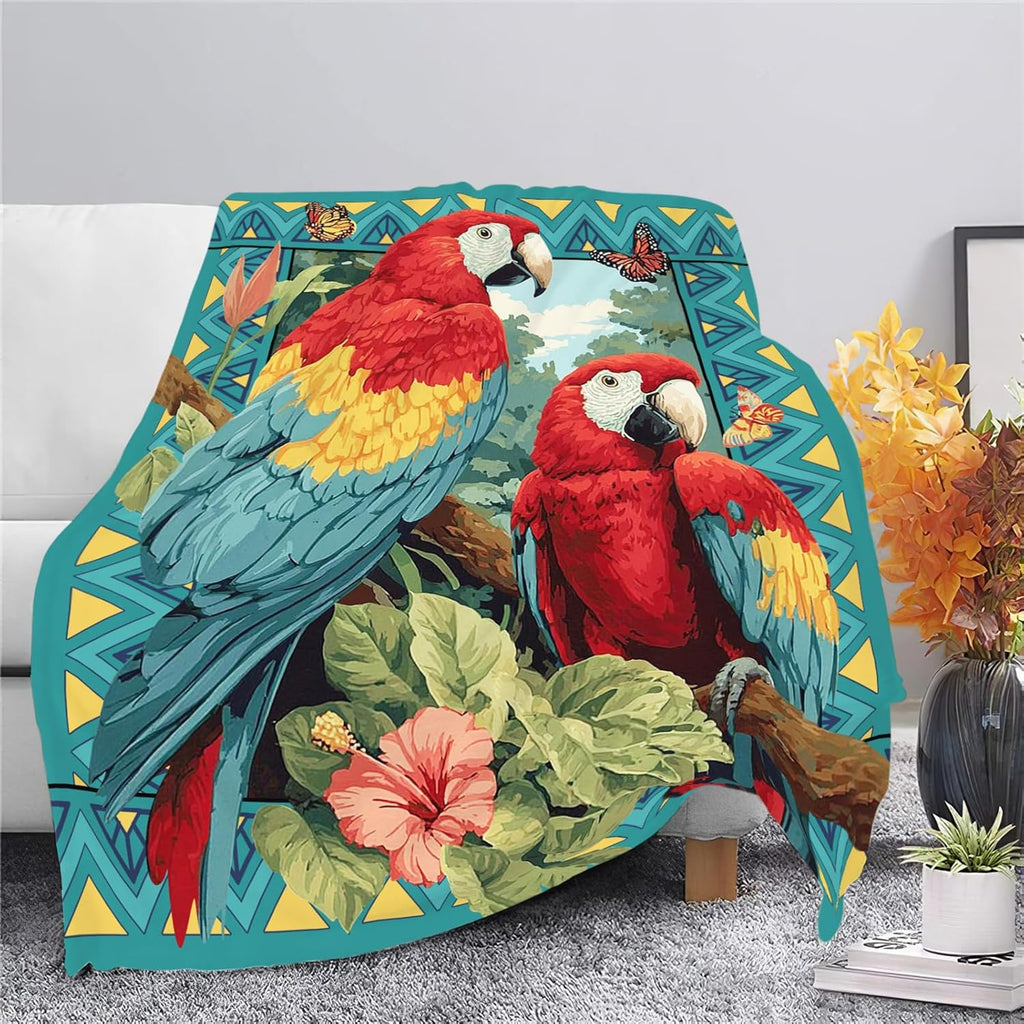 Parrot Bird Throw Blanket Macaw Stuff Gifts for Kids Girls Boys Adults Women Men Soft Cozy Warm Plush Fluffy Fuzzy Fleece Blanket Decor 50''X60''