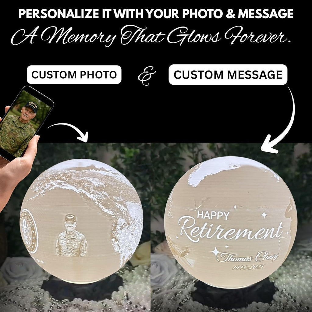 Personalized US Army Moon Lamp with Custom Text & Photo – Military Night Light for Soldiers, Veterans, Deployment Homecoming & Army Families | Army Decor, Military Retirement Gift