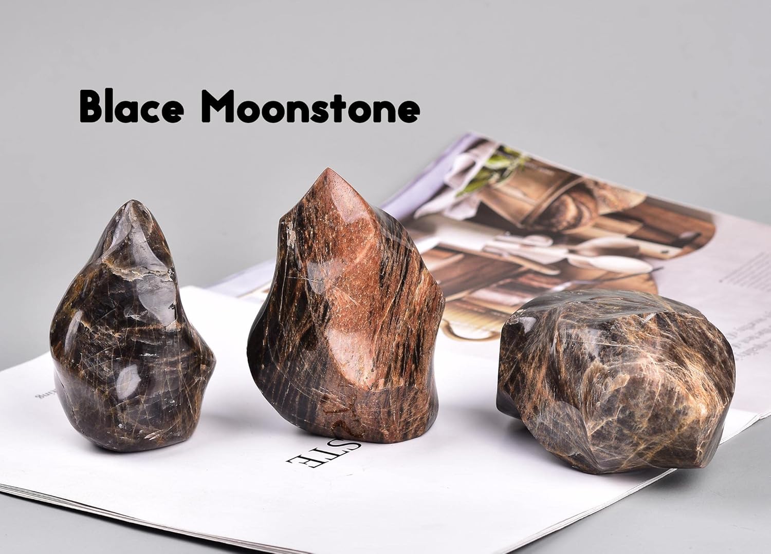 Black Moonstone Flame Shaped Towers Large Healing Crystal Stone Home Decor 1.5-2.2LBS