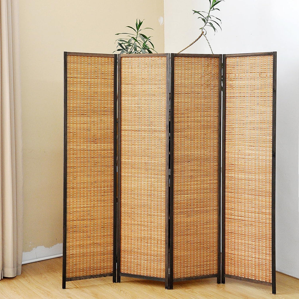 4 Panel Room Divider Screen,5.6 FT Tall Bamboo Panel Divider Folding Privacy Screen,Freestanding Room Divider for Room Seperation,Brown