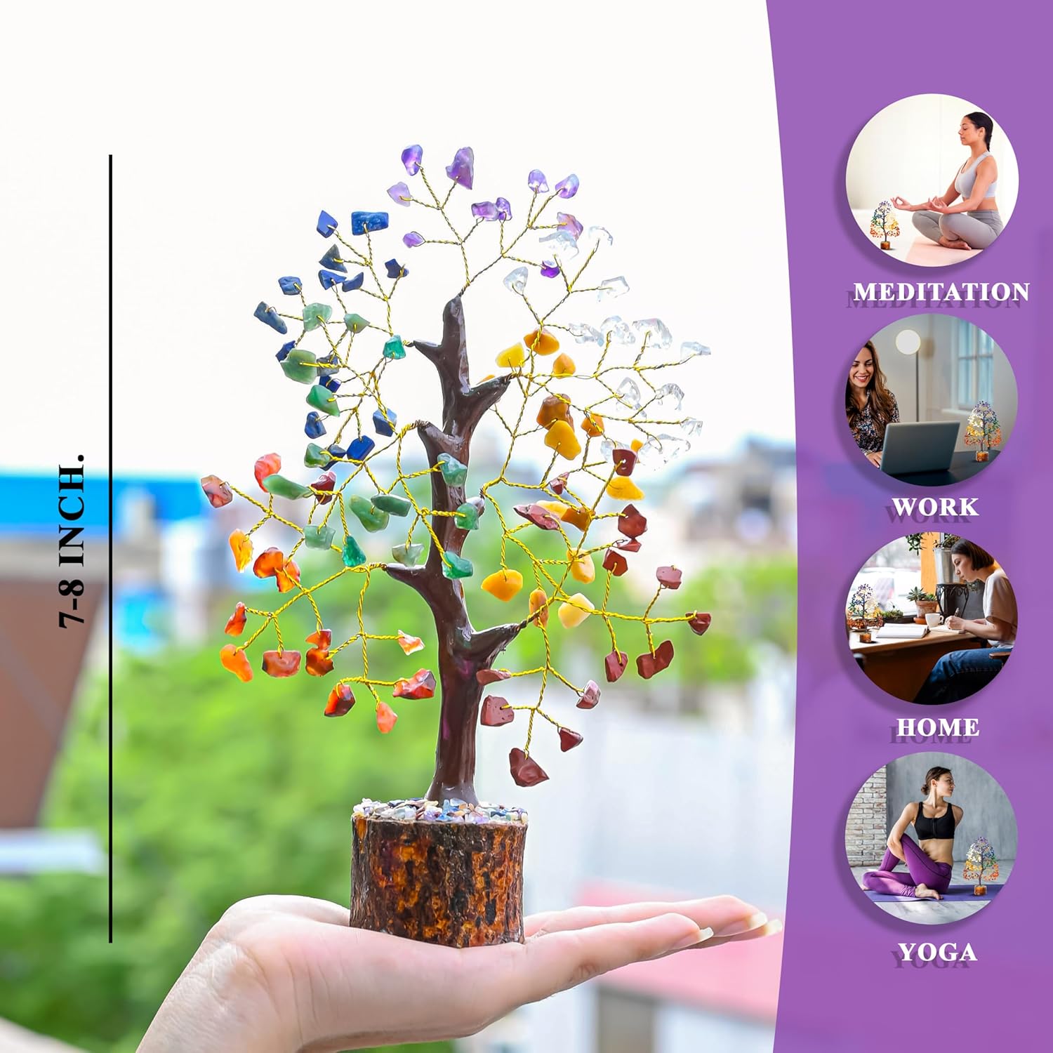 Crocon 7 Chakra Crystal Tree of Life D�cor Bonsai Tree Meditation Office Desk Decor Healing Crystals Stones for Birthday Gifts for Women House Warming Gifts New Home Decoration Present Sister Mom