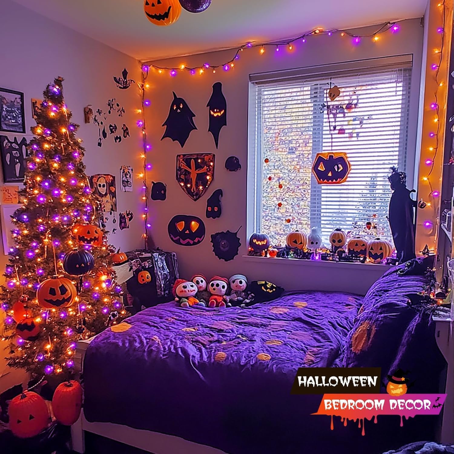 JMEXSUSS 200 LED Orange and Purple Halloween Lights, 66ft Connectable Halloween Lights Outdoor Waterproof, 8 Modes Plug in String Light for Tree Yard Garden Indoor Outdoor Decor