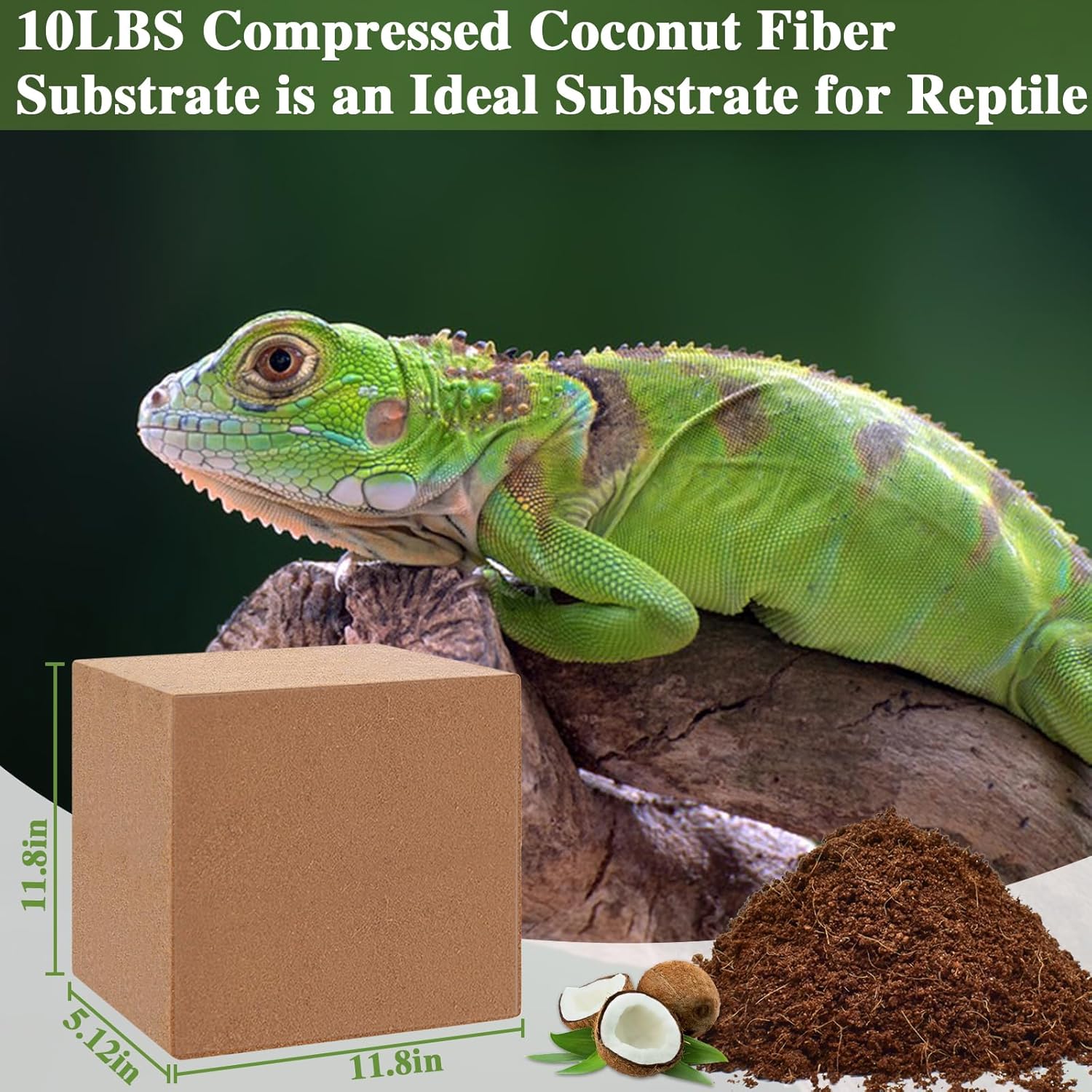 ZeeDix 10LB Compressed Coconut Fiber Substrate, 100% Organic Coconut Husk Coco Fiber Coir Brick Terrarium Bedding for Reptiles, Tortoise, Bearded Dragon, Leopard Gecko, Snake, Hermit Crabs, Tarantula