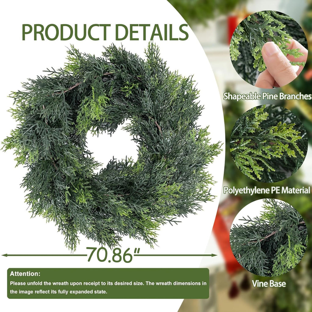 6FT Cedar Christmas Garland for Mantle Lush Realistic Artificial Cedar Cypress Pine Garland Faux Greenery Garland for Fireplace, Stair, Wall, Table Centerpieces, Home Christmas Decor (1 Pack)