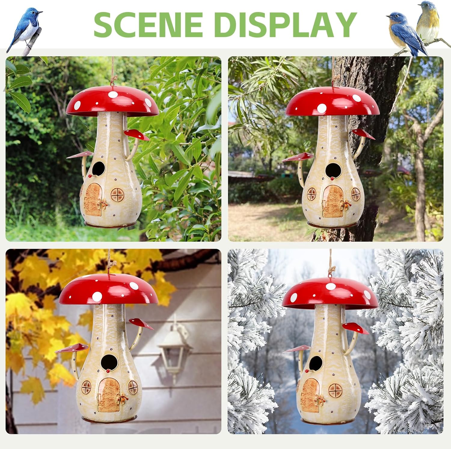 Yinns Metal Mushroom Bird House, Wild Bird House Outdoor, Decorative Birdhouse for Home Garden Decor, 13.8 Inch Big Bird Houses