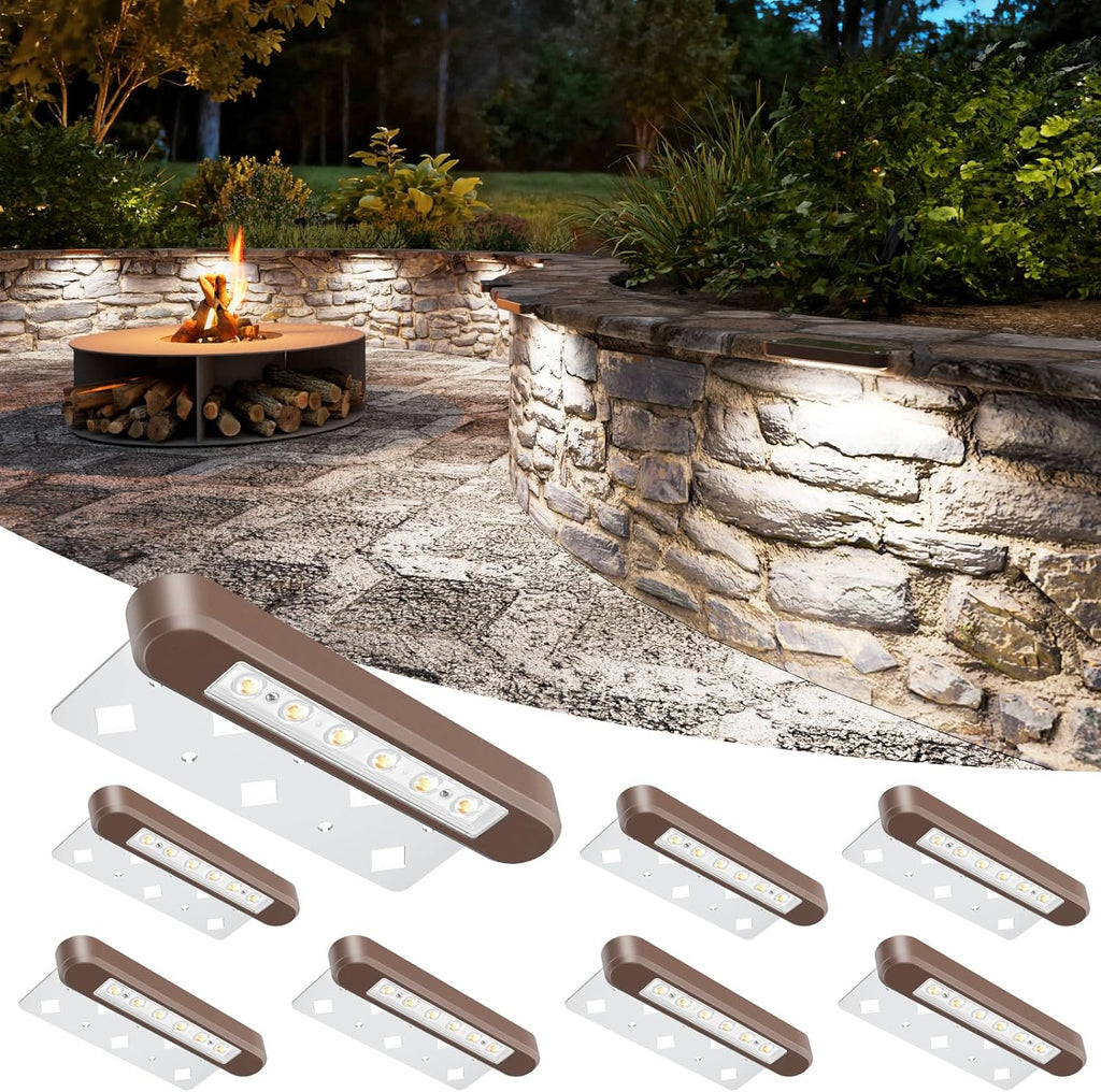 VOLISUN 7 Inch Retaining Wall Lights, IP67 Waterproof Hardscape Lighting, Cuttable Low Voltage Lighting, 12V Paver Lights, 2.8W Outdoor Step Landscape Lights, 5000K Daylight (8 Pack)