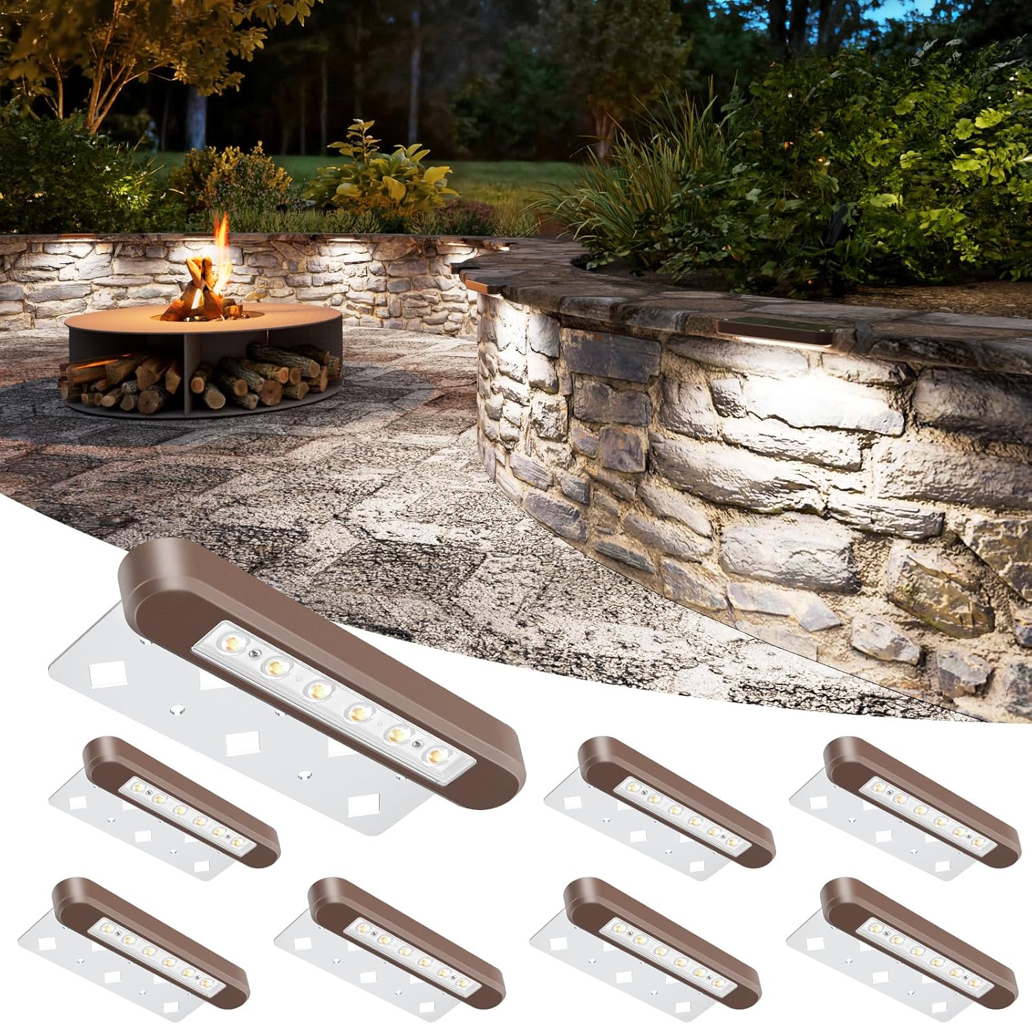 VOLISUN 7 Inch Retaining Wall Lights, IP67 Waterproof Hardscape Lighting, Cuttable Low Voltage Lighting, 12V Paver Lights, 2.8W Outdoor Step Landscape Lights, 5000K Daylight (8 Pack)