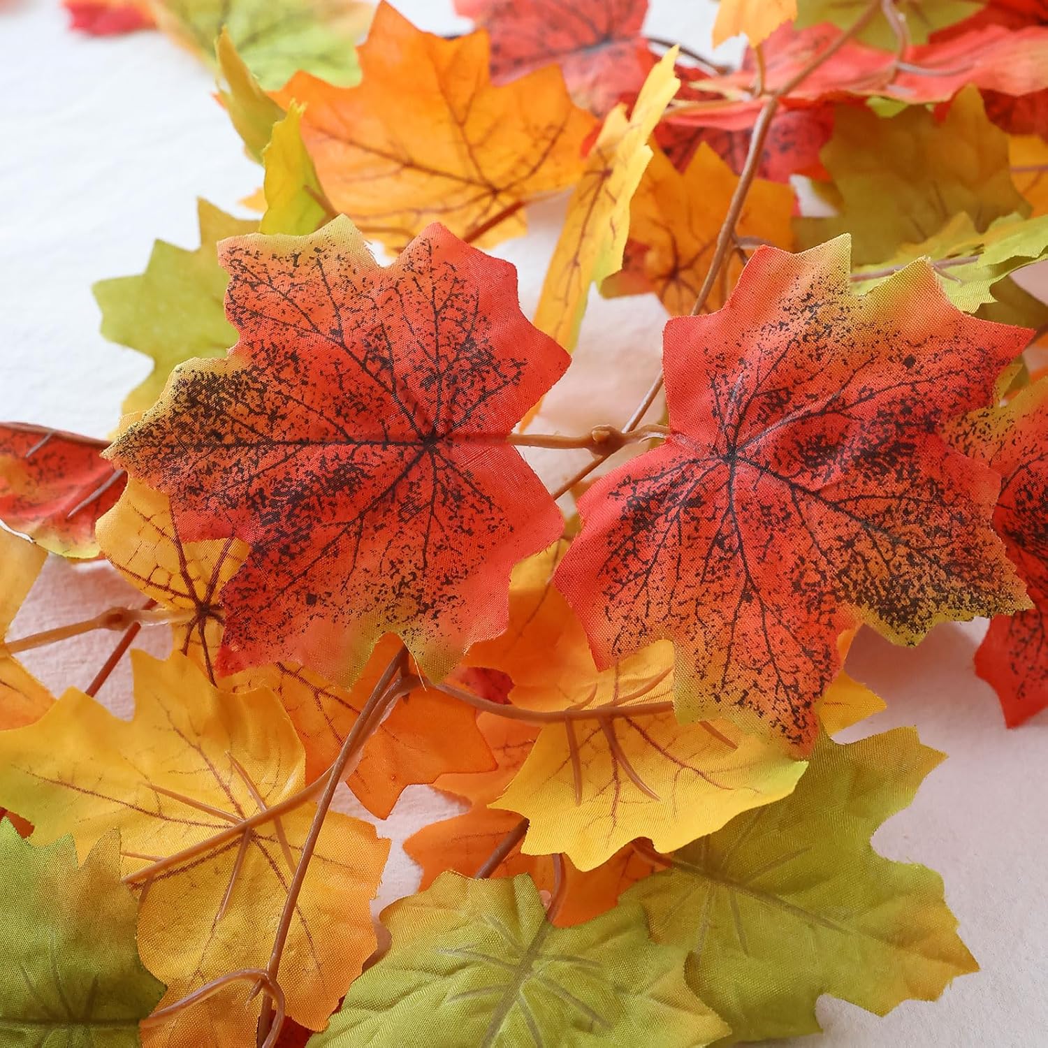 Mizii Fall Decor 5 Packs 390" Artificial Maples Vines Garland Fake Vine Fall Garland Silk Maple Leaves Faux Hanging Plants for Thanksgiving Porch Mantle Fireplace Farmhouse Harvest Decorations (Maple)