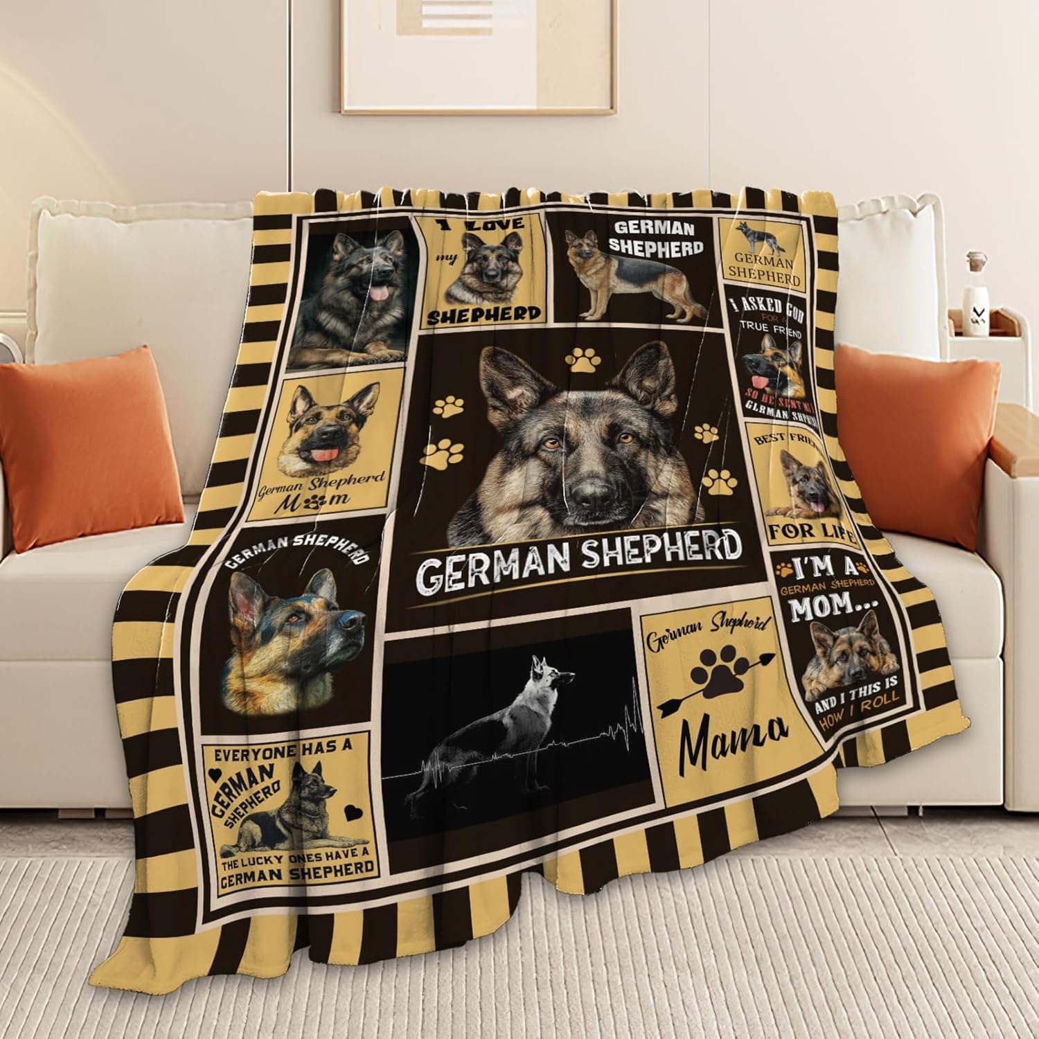 German Shepherd Throw Blanket German Shepherd Puppy Stuff Gifts for Dog Lover Kids Girls Boys Adults Women Men Soft Cozy Warm Plush Fluffy Fuzzy Fleece Blanket Decor 60''X80''