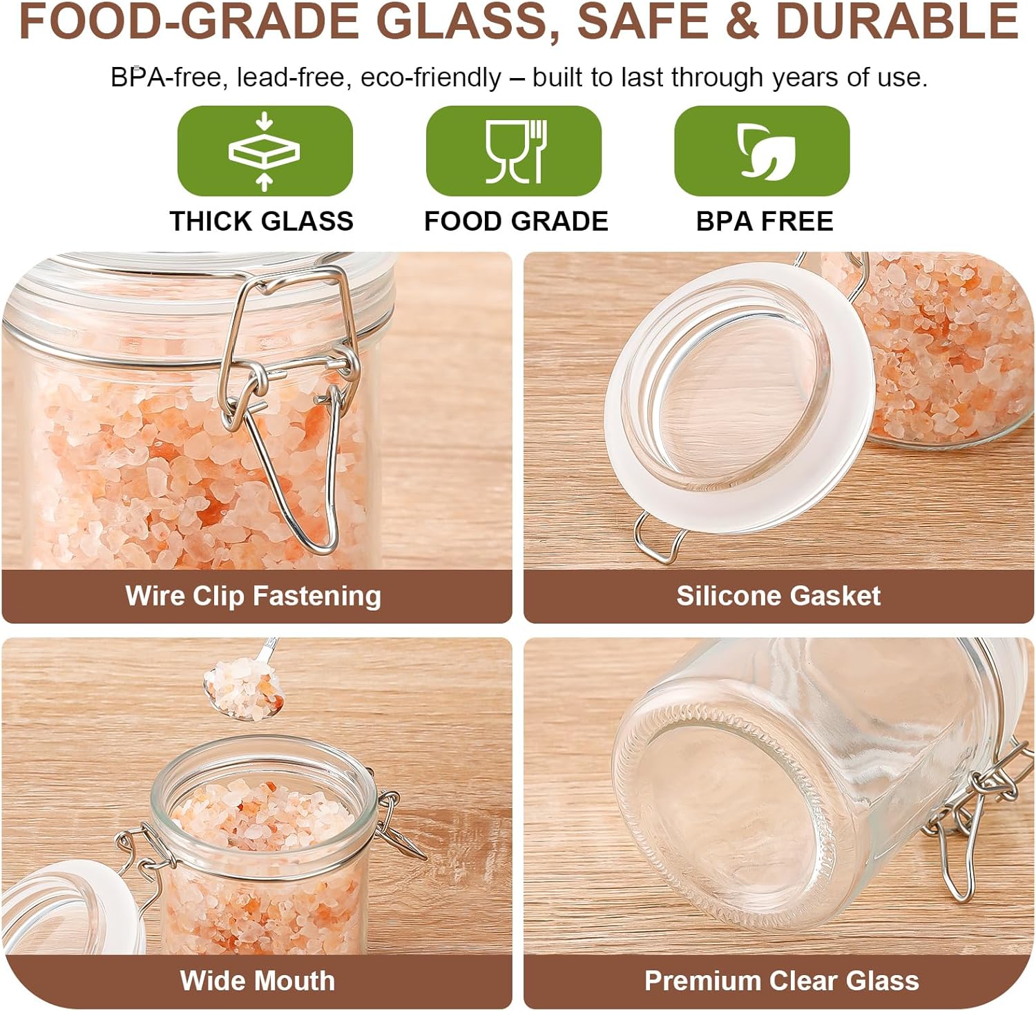 6 Pack Spice Jars, 8 oz Glass Containers with Airtight Lids, Small Herb Jars with Labels for Kitchen Storage
