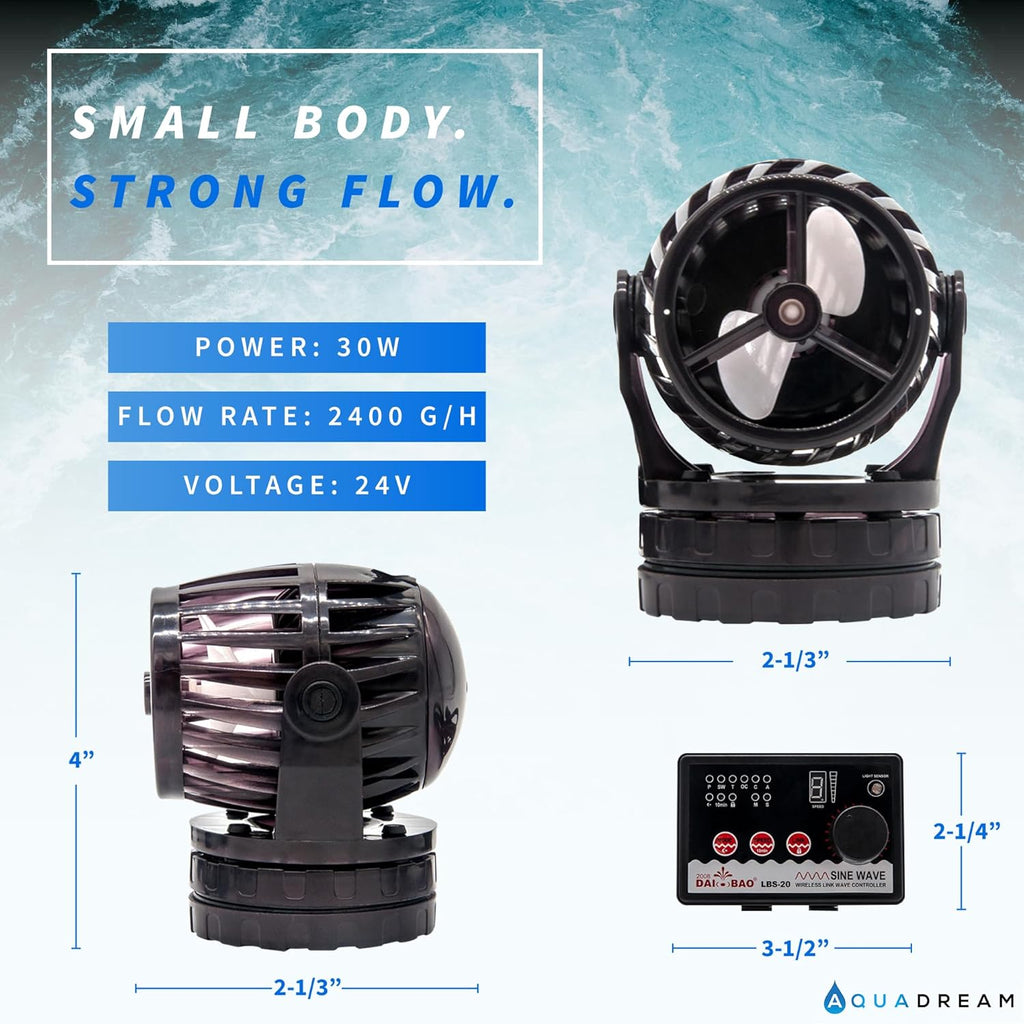2400 GPH 24V Propeller Wave Maker Pump - ECO Quiet Sine Wave Circulation Pump with Digital Controller for Marine & Coral Reef Aquariums - 2 Pack
