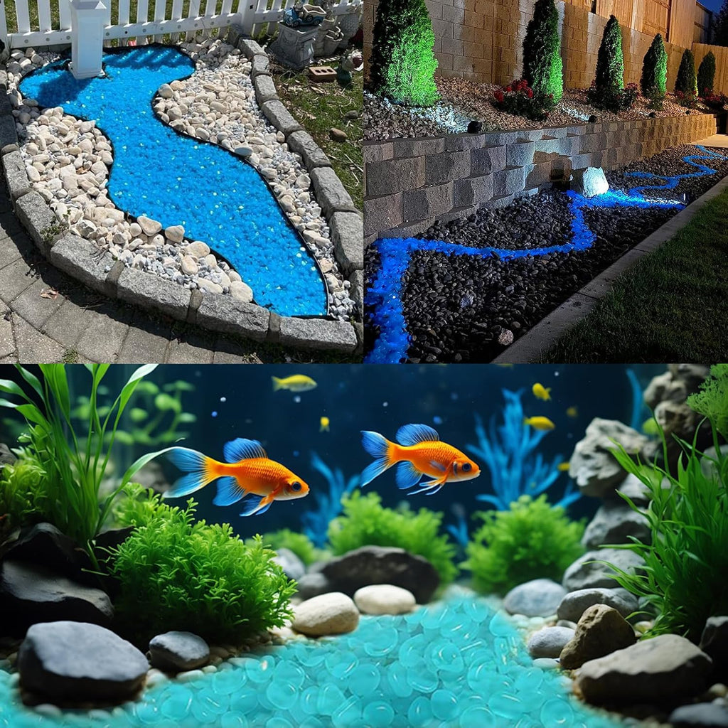100pcs Glow in The Dark Pebbles Stones, DIY Decorative Luminous Stones, Blue Glowing Rocks for Garden Lawn Yard, Walkway, Pathway, Potted Plants, Fish Tank, Aquarium