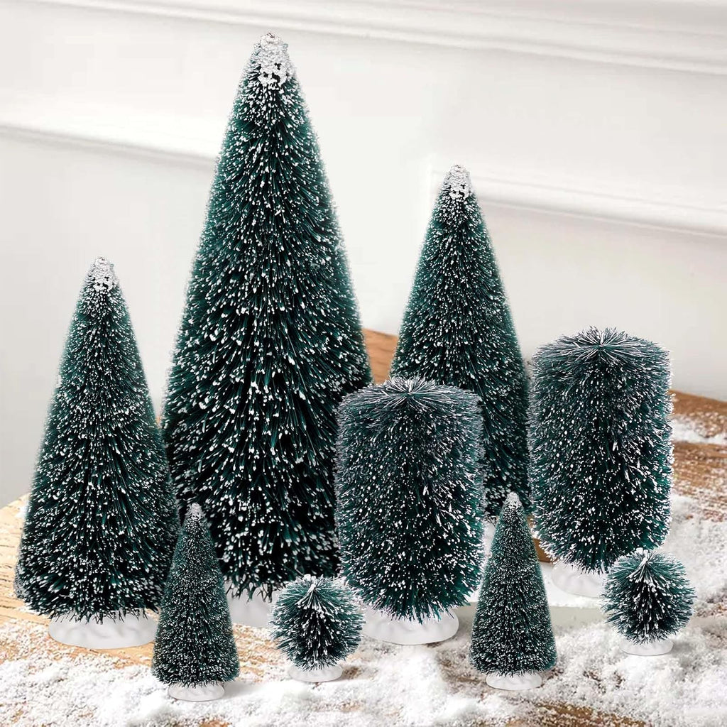 9Pcs Mini Christmas Trees Christmas Decor Artificial Christmas Decorations with 5 Sizes, Christmas Tree Bottle Brush Trees Christmas Table Decorations (Conventional Ellipse Circle)