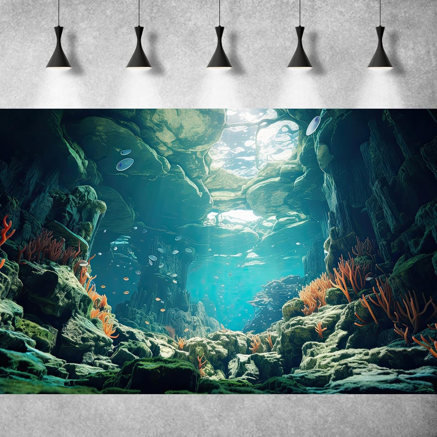 Under The Sea Aquarium Background Colorful Corals and Reef Large Rocks Terrarium Background Tropical Theme Underwater World Fish Tank Background Underwater Rock with Moss Aquarium Backdrop 30x18in