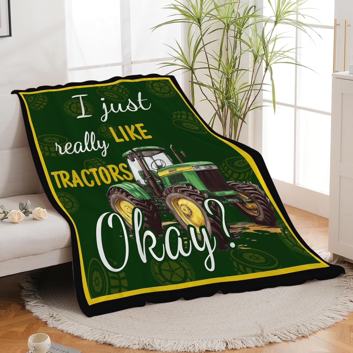 Tractor Blanket Farm Green Tractor Throw Blanket Gifts for Women Girls Men Boys Kids Adults Super Soft Cozy Plush Fluffy Fuzzy Fleece Blanket Decor 60''X80''