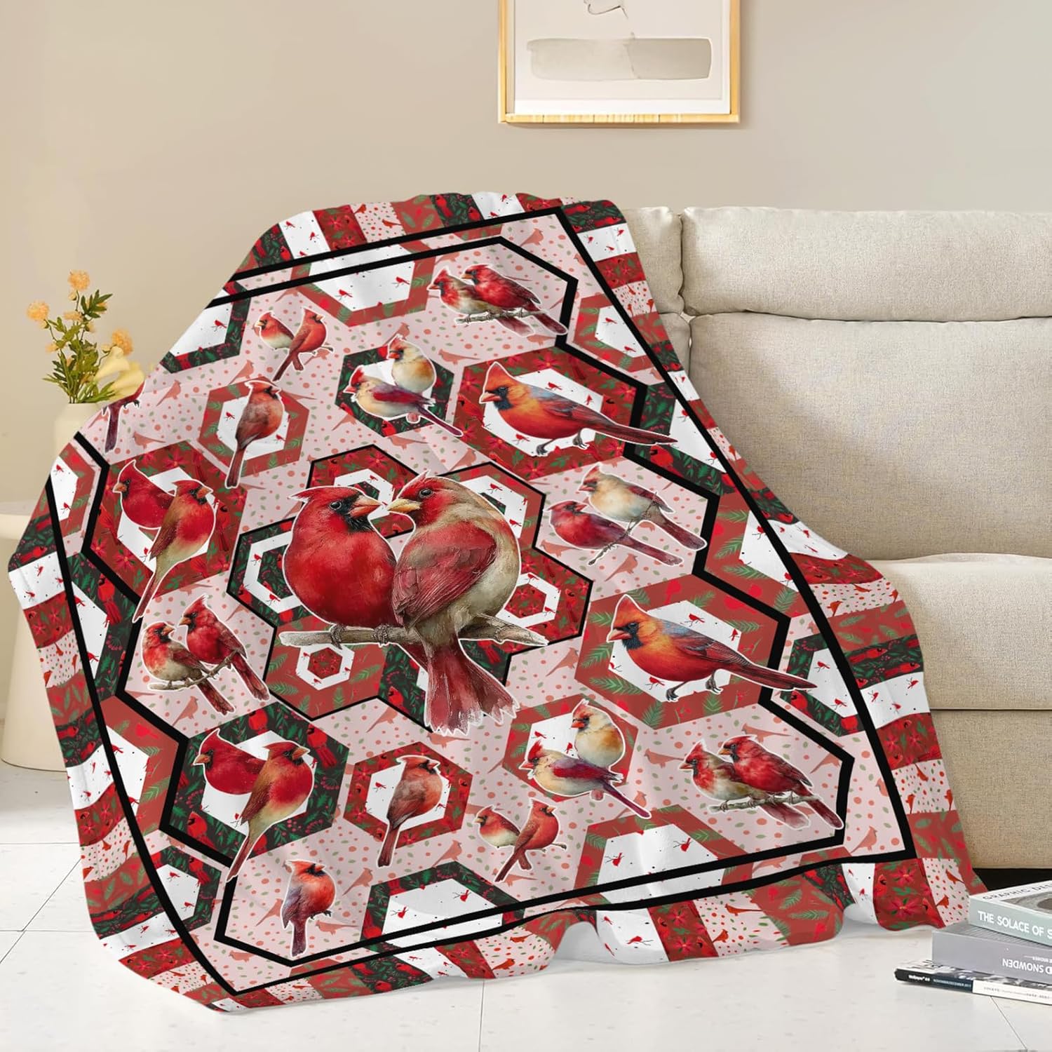 Cardinal Throw Blanket Red Bird Cardinal Stuff Gifts for Kids Girls Boys Adults Women Men Soft Cozy Warm Plush Fluffy Fuzzy Fleece Blanket Christmas Decor 60''X80''